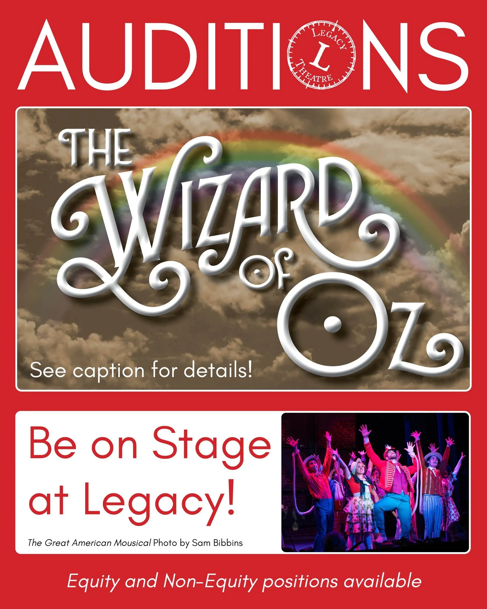 📣Legacy Theatre will be holding in-person Auditions for our upcoming production of The Wizard of Oz! 🎶

📍 Also Accepting Video SUBMISSONS!!!

⭐Please be sure to read all of the information on our website at LegacyTheatreCT.org/auditions prior to s