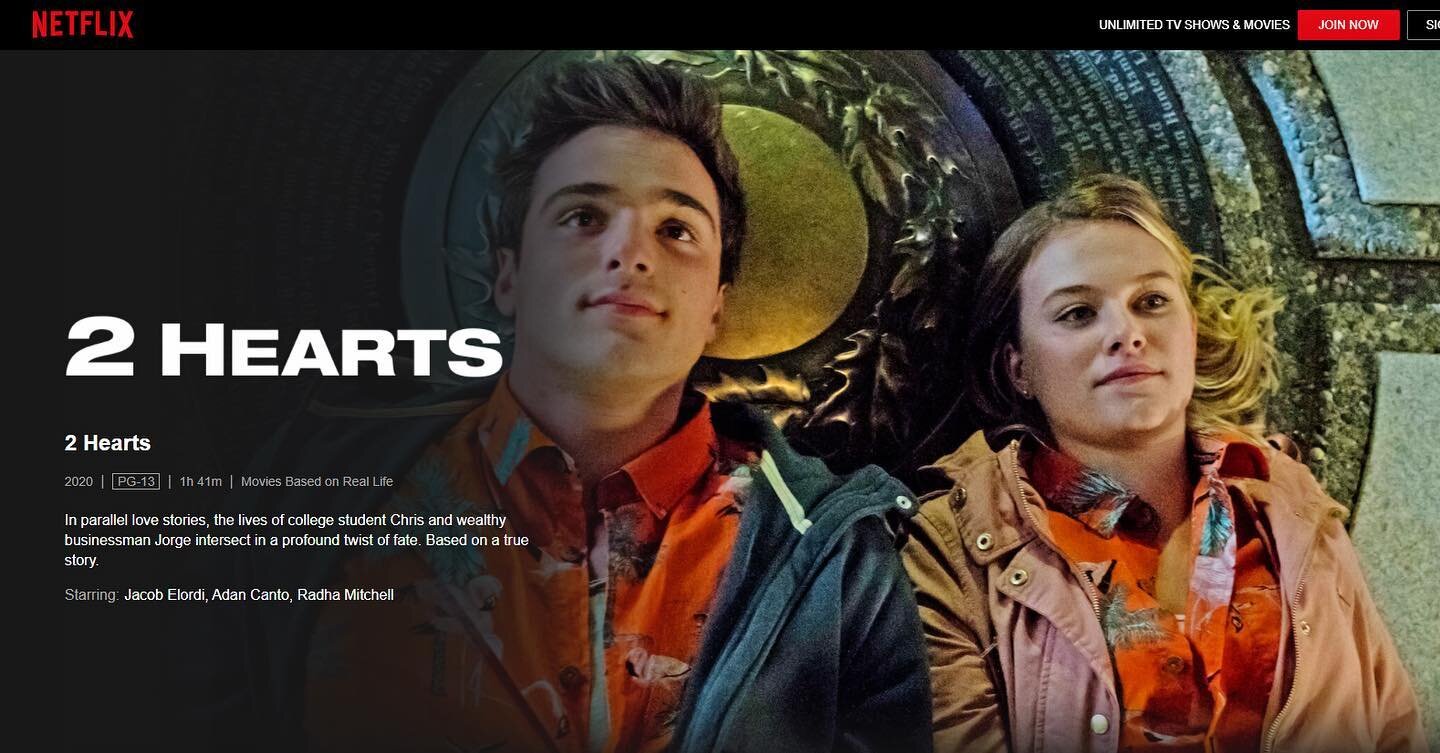 Woohoo! Our movie, 2Hearts, based on a true story about Jorge and Leslie Bacardi is now on Netflix. Currently, it is ranked as the Top 6th Movie in the United States! Host a movie night, or stream it, and if you don't have Netflix then we highly reco