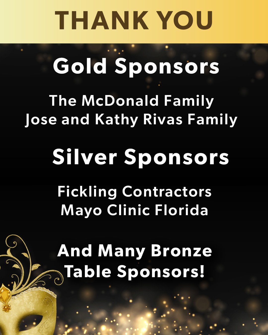 We are so grateful for our Masquerade Gala event sponsors! Your generosity keeps our mission alive and helps improve the quality of life for our guests. We can't wait to see you this Saturday Night! 🎭