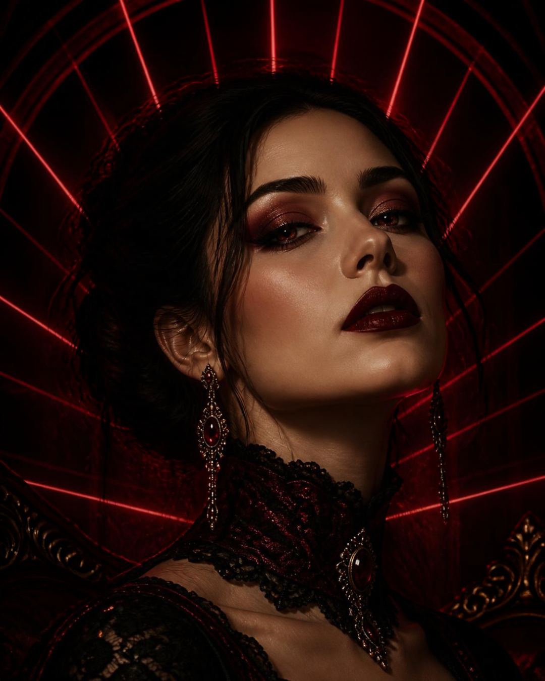 a woman dressed gothic with laser beams behind her to represent laser and ipl specials 