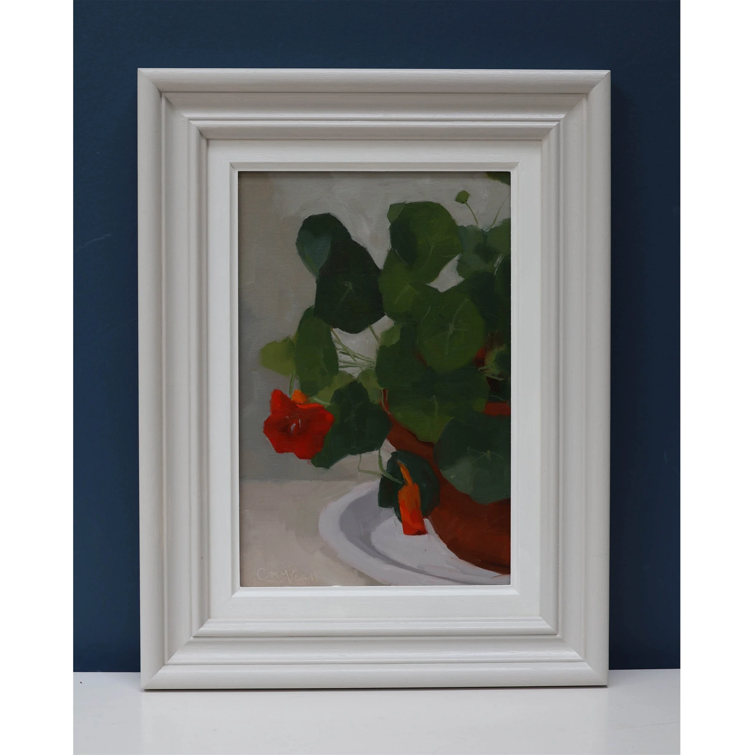 Framed Painting of Nasturtium in a terracotta pot by Catherine McVean