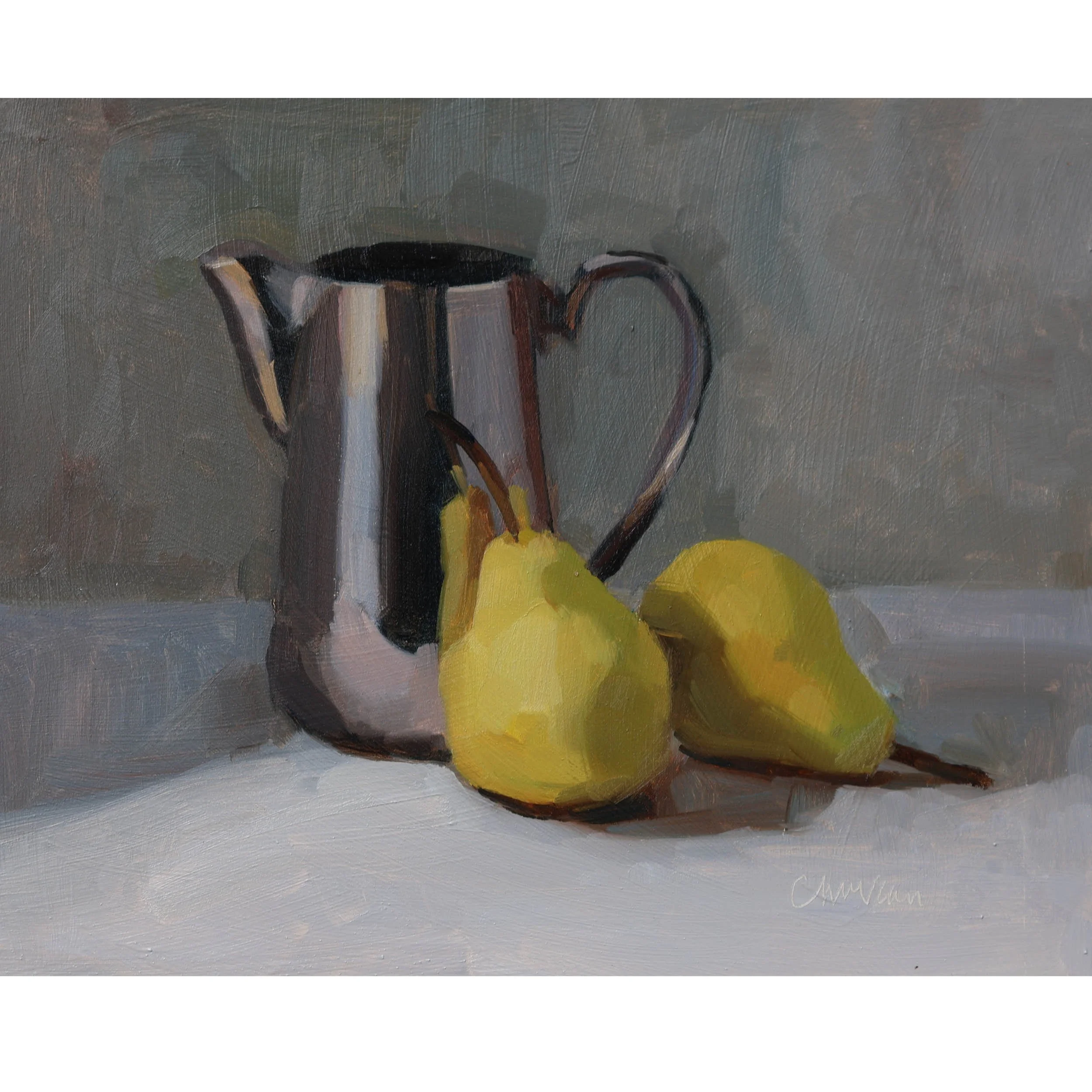 Silver jug & pears