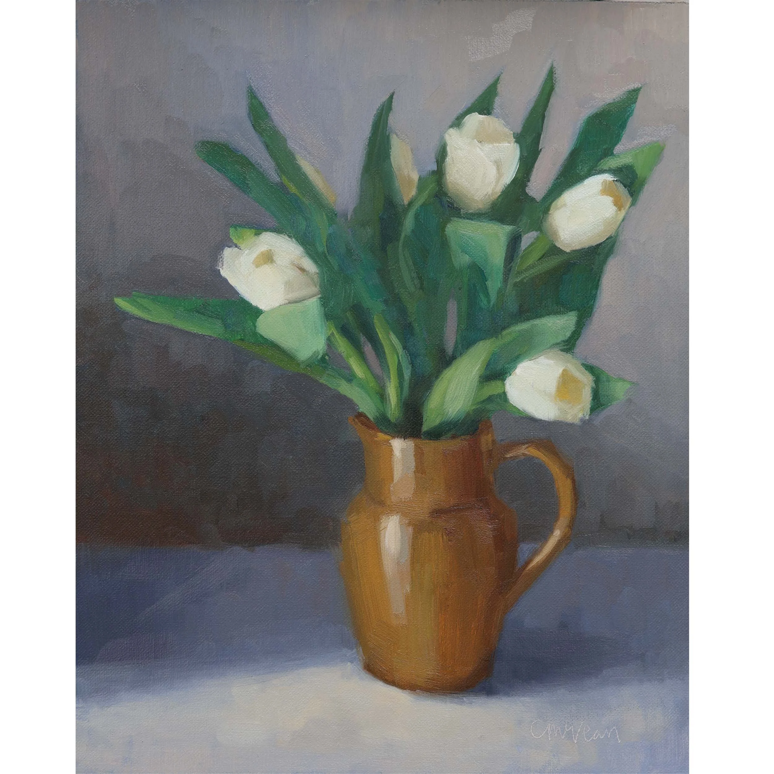 "Ochre glazed jug & tulips" painting by Catherine McVean