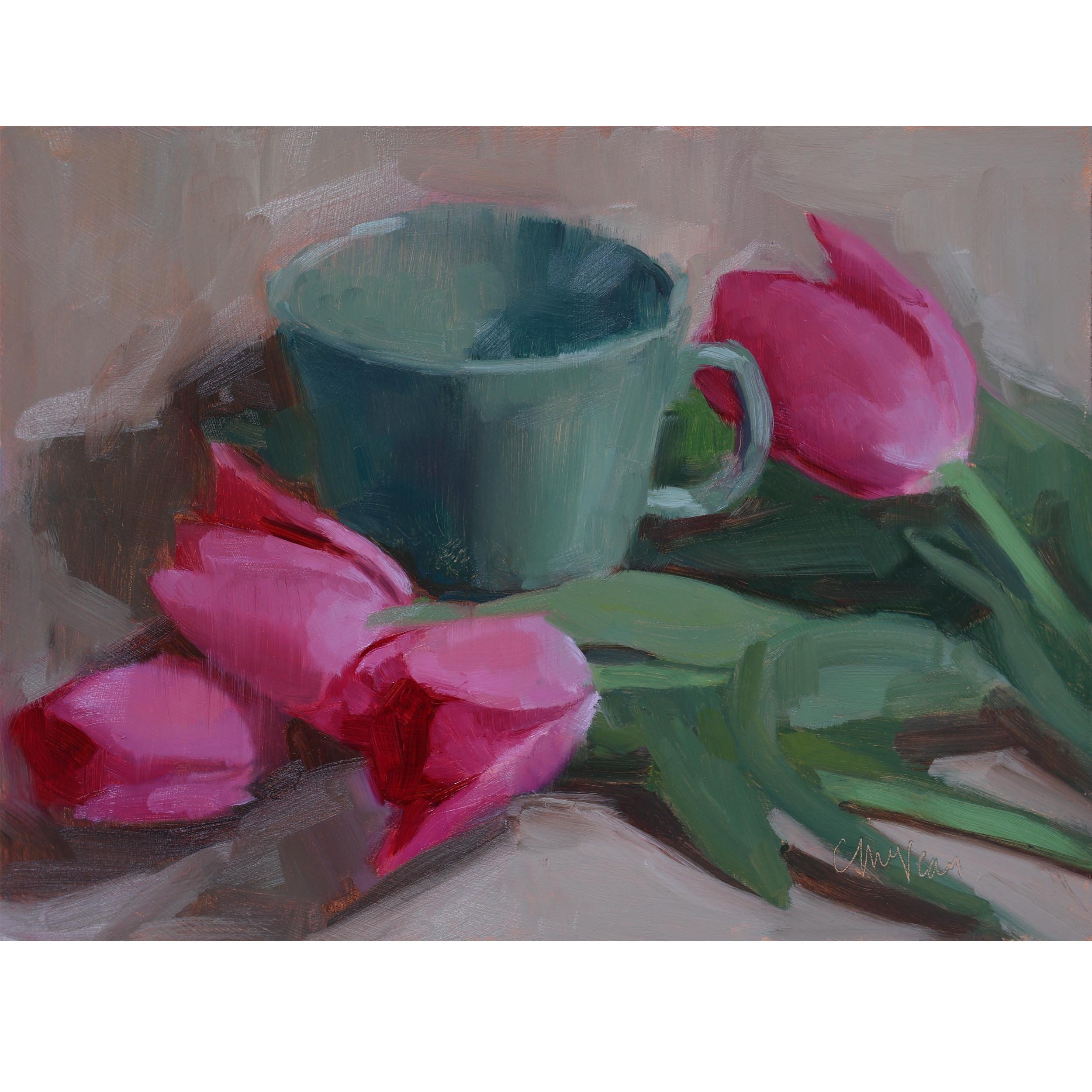 Blue green cup & tulips | 2025