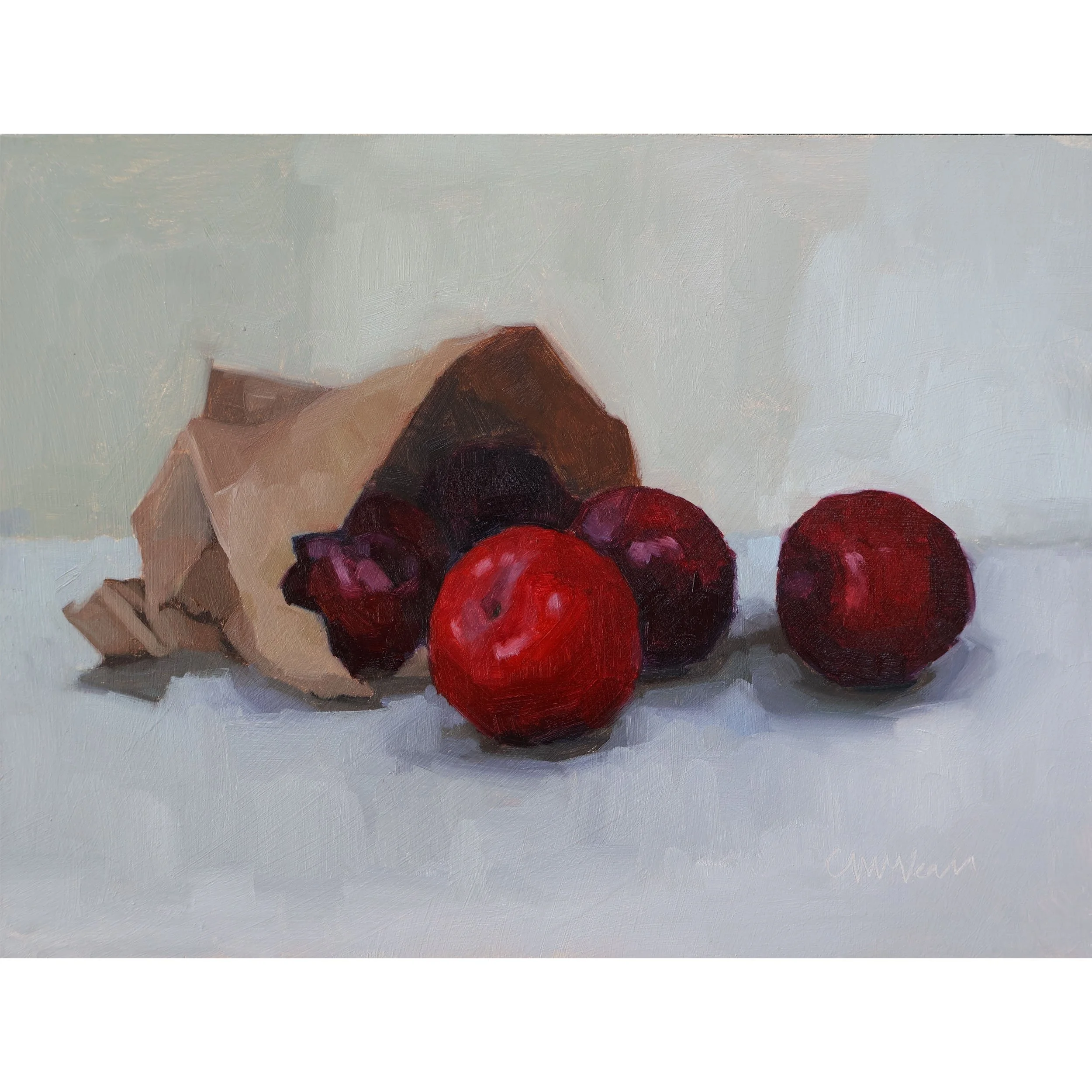 "Plums in a brown paper bag" by Catherine McVean
