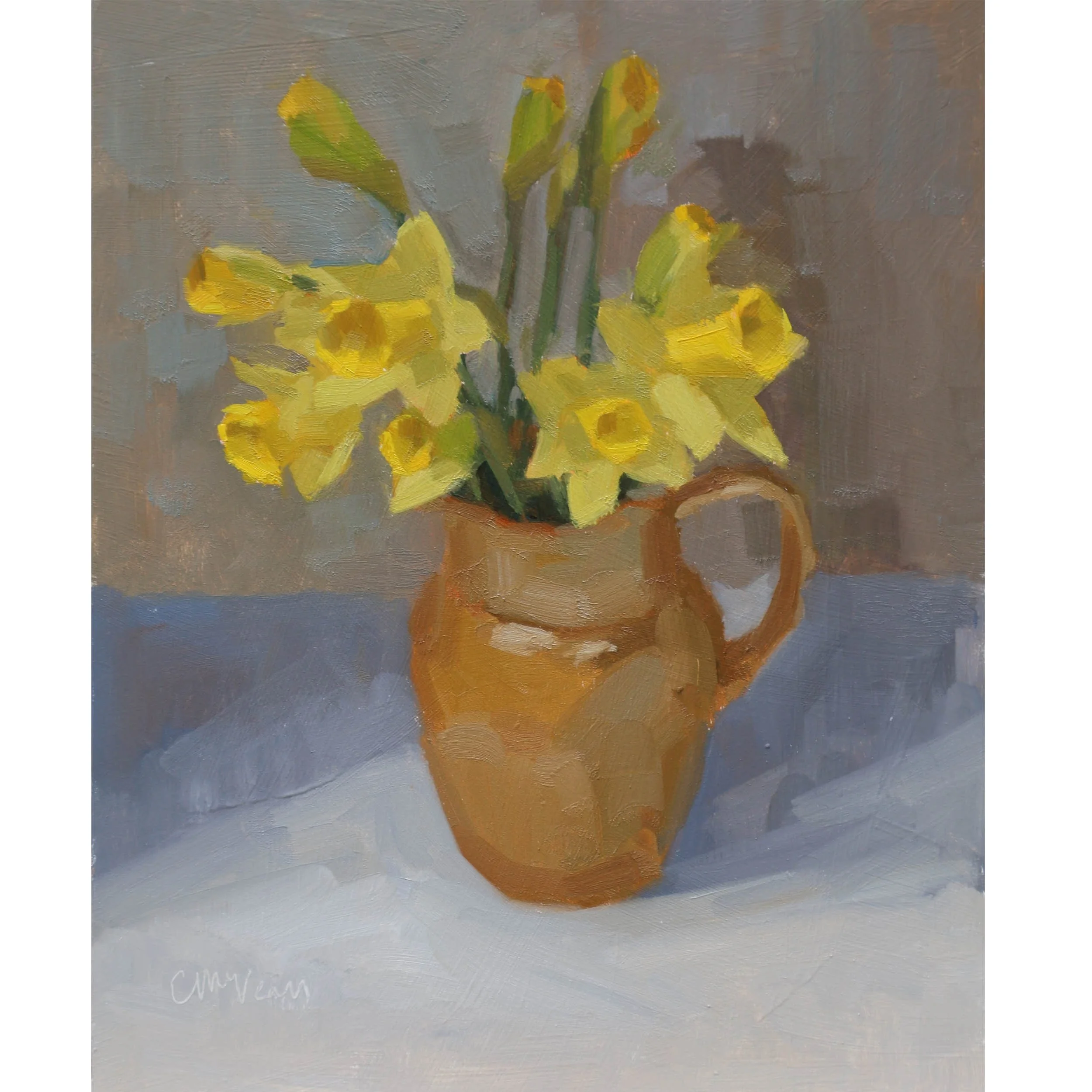 "Daffodils in the ochre glazed jug" by Catherine McVean