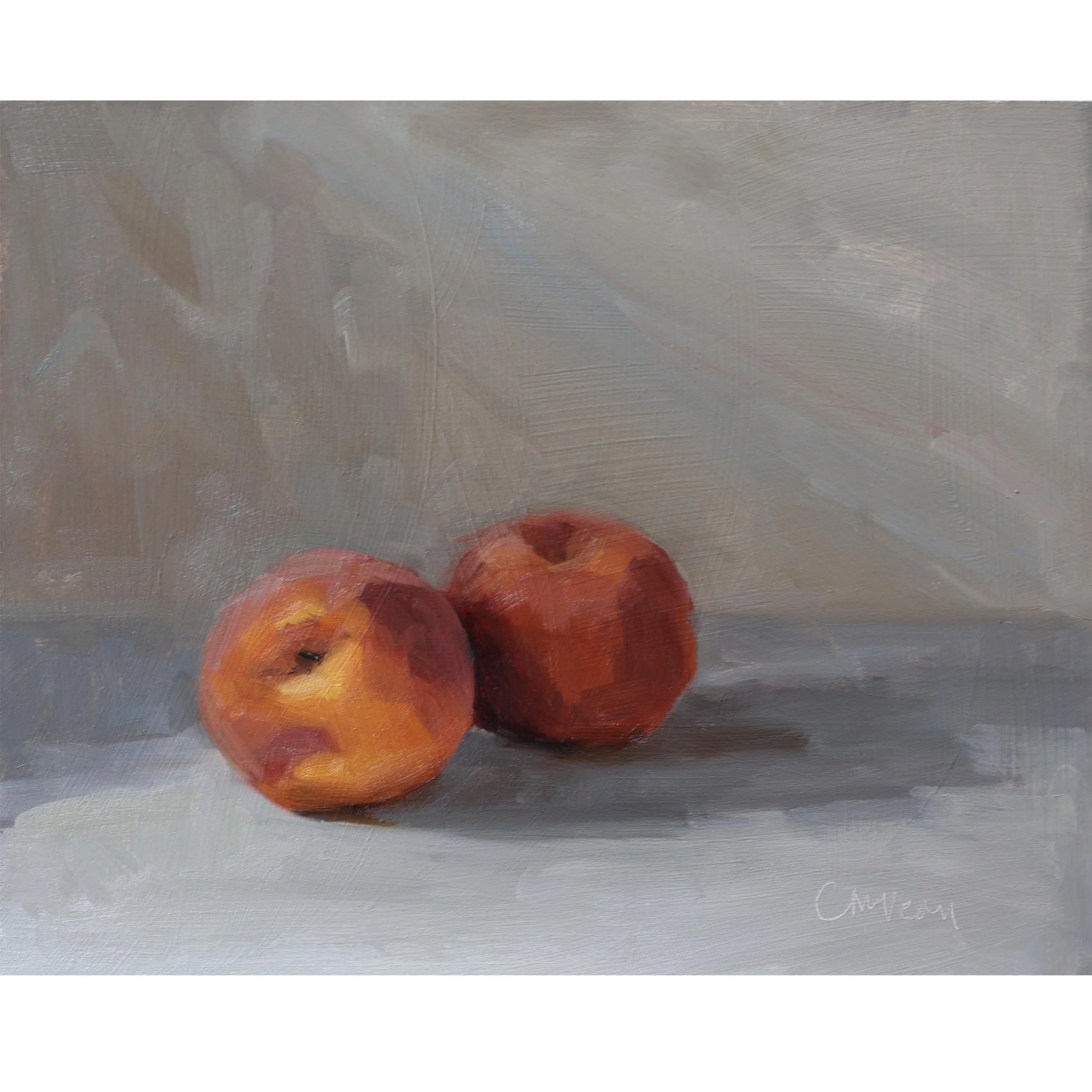 oil painting of peaches on linen by Catherine McVean