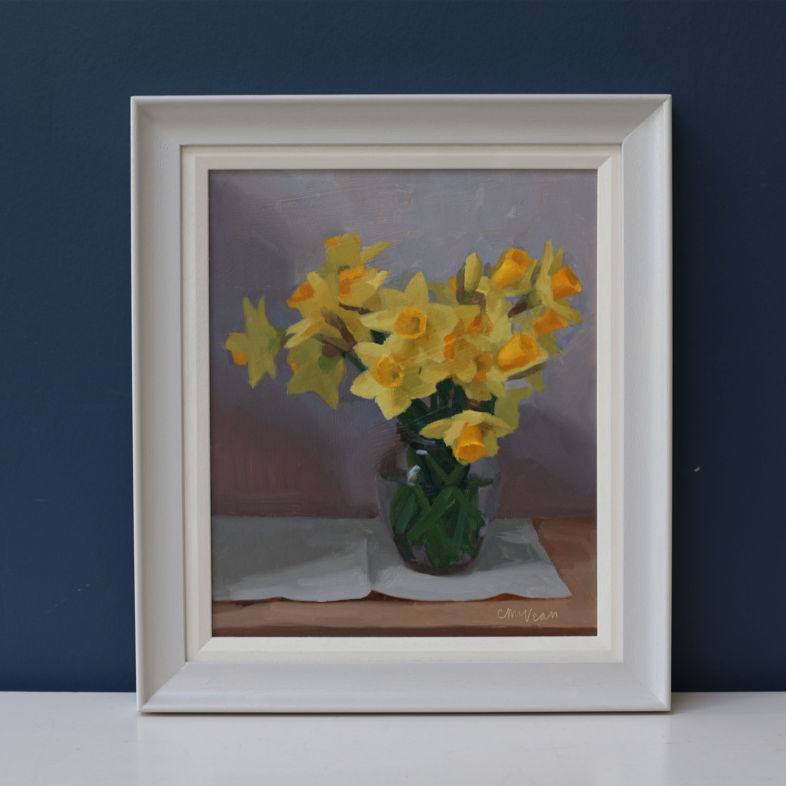 "Daffodils in a glass honey jar" by Catherine McVean
