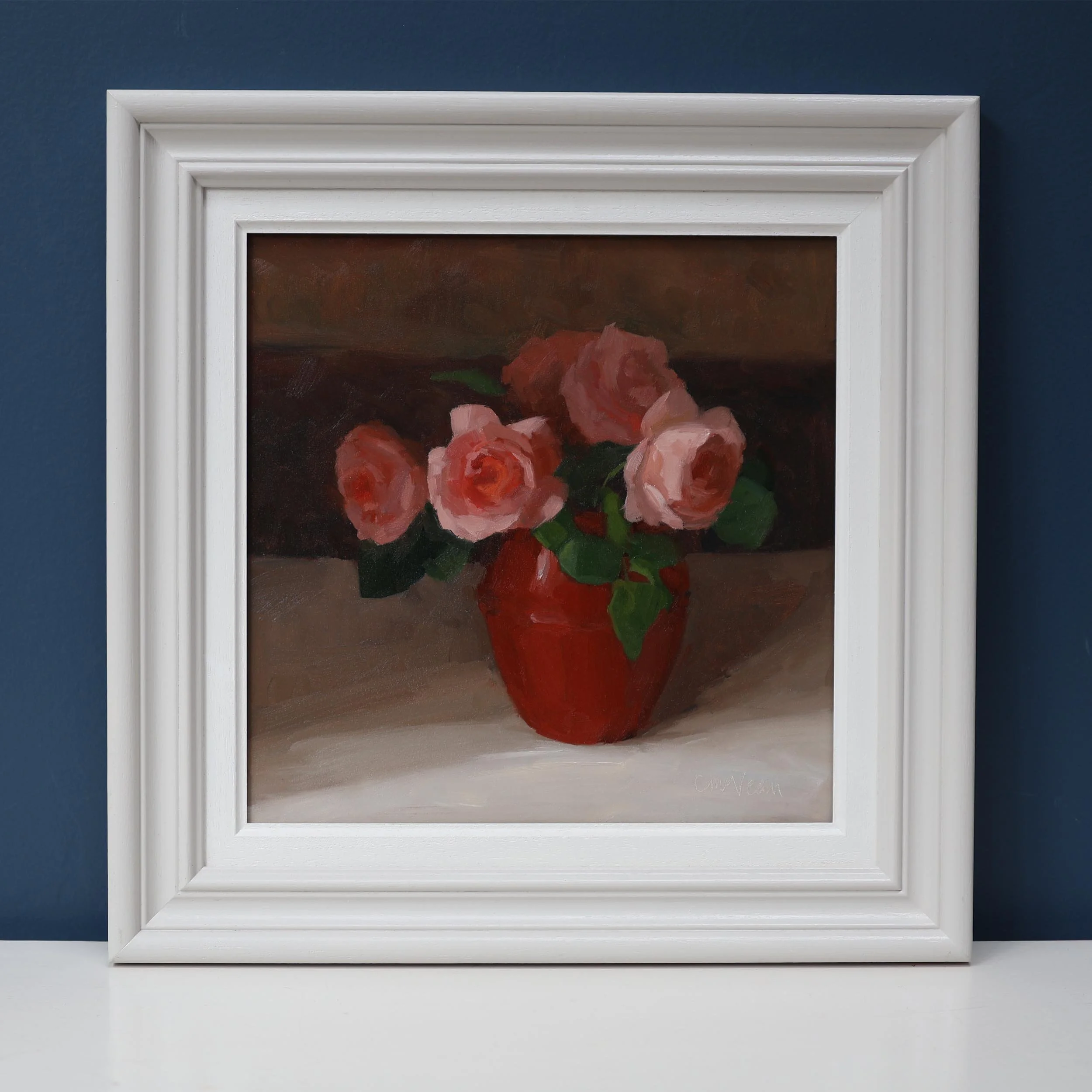 Painting of Roses in the red enamel pot by Catherine McVean