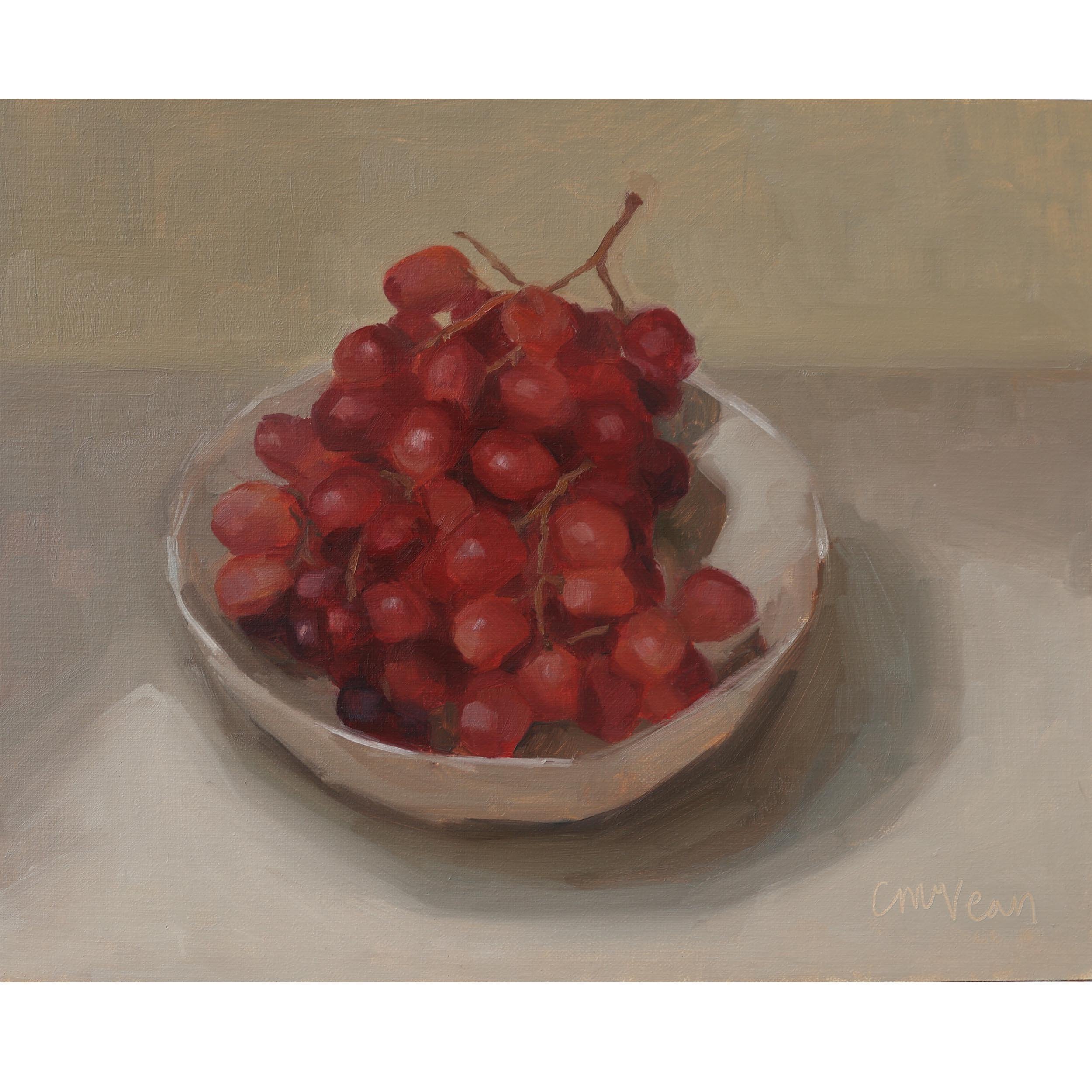 Painting of red grapes in a bowl by Catherine McVean