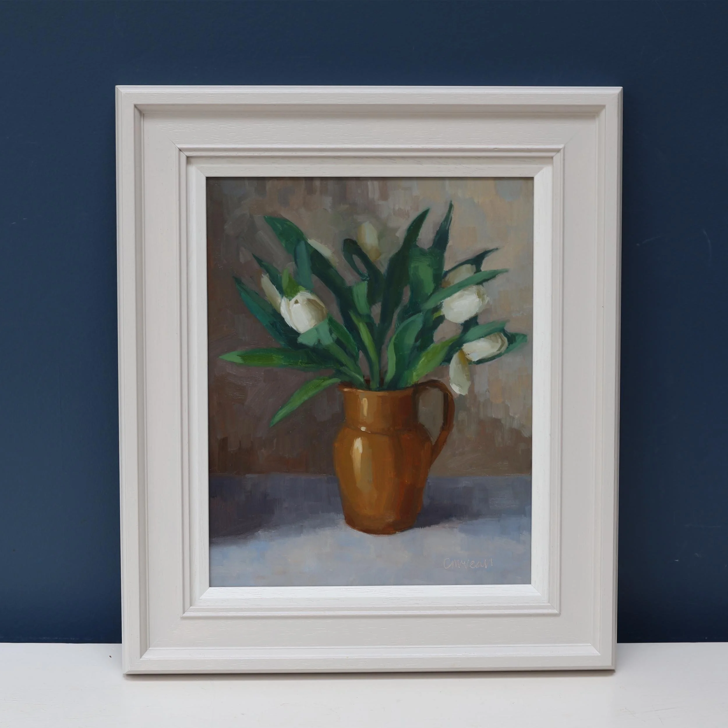"White tulips in the glazed ochre jug" painting by Catherine McVean