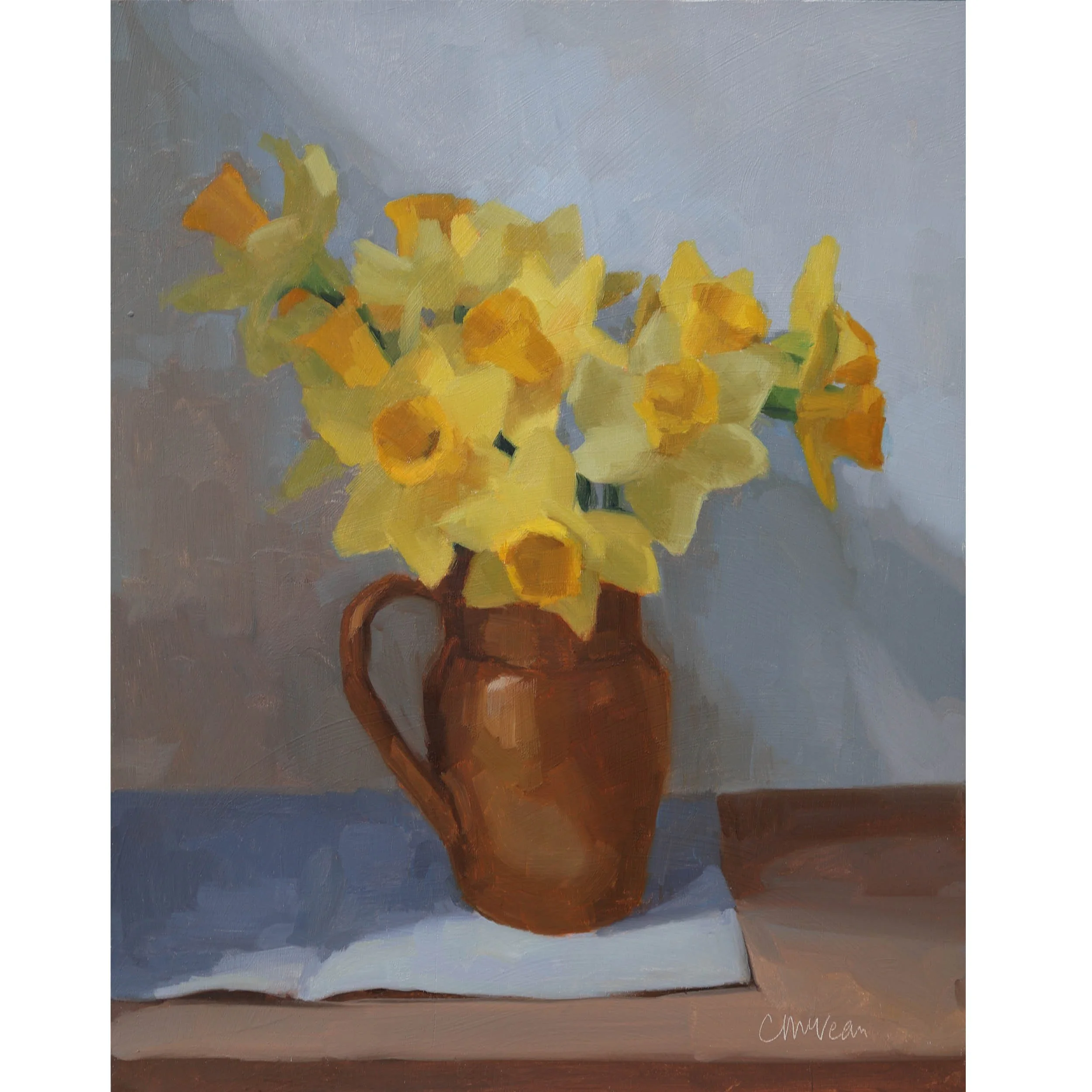 "Ochre glazed jug full of daffodils" by Catherine McVean