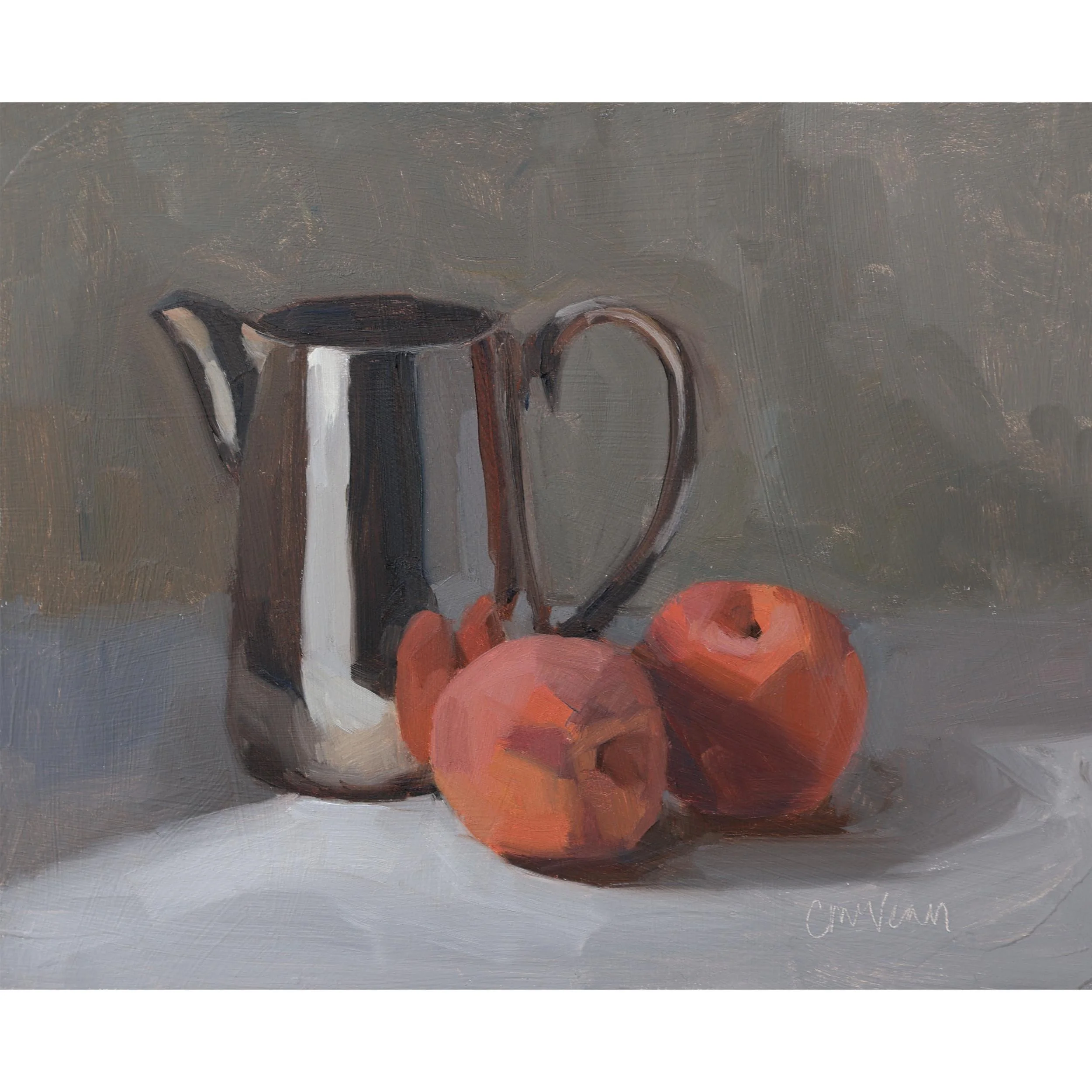 Summer peaches with silver jug