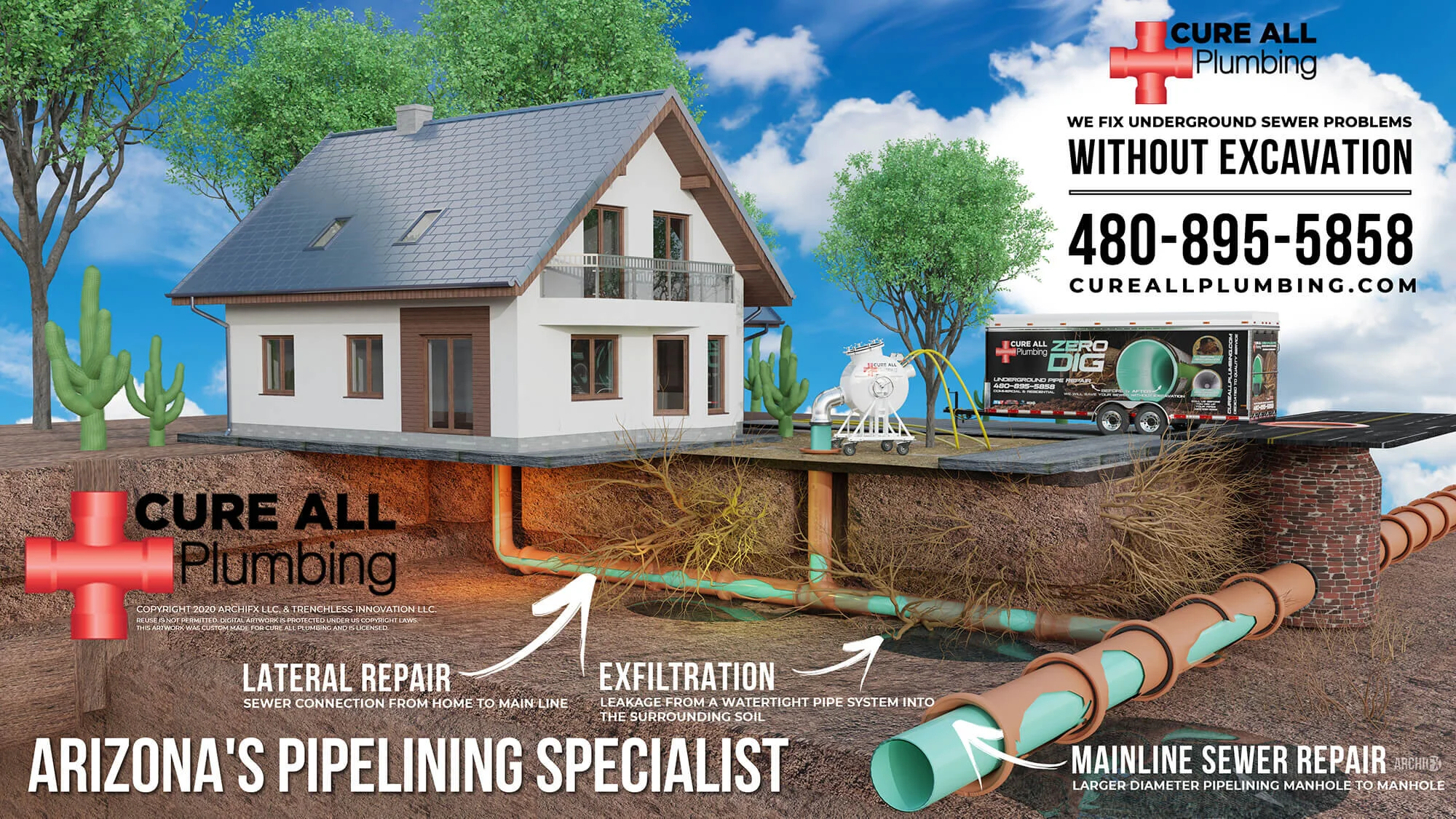 Trenchless Sewer Line Repair Plumber Gilbert AZ | Perma Liner Installer