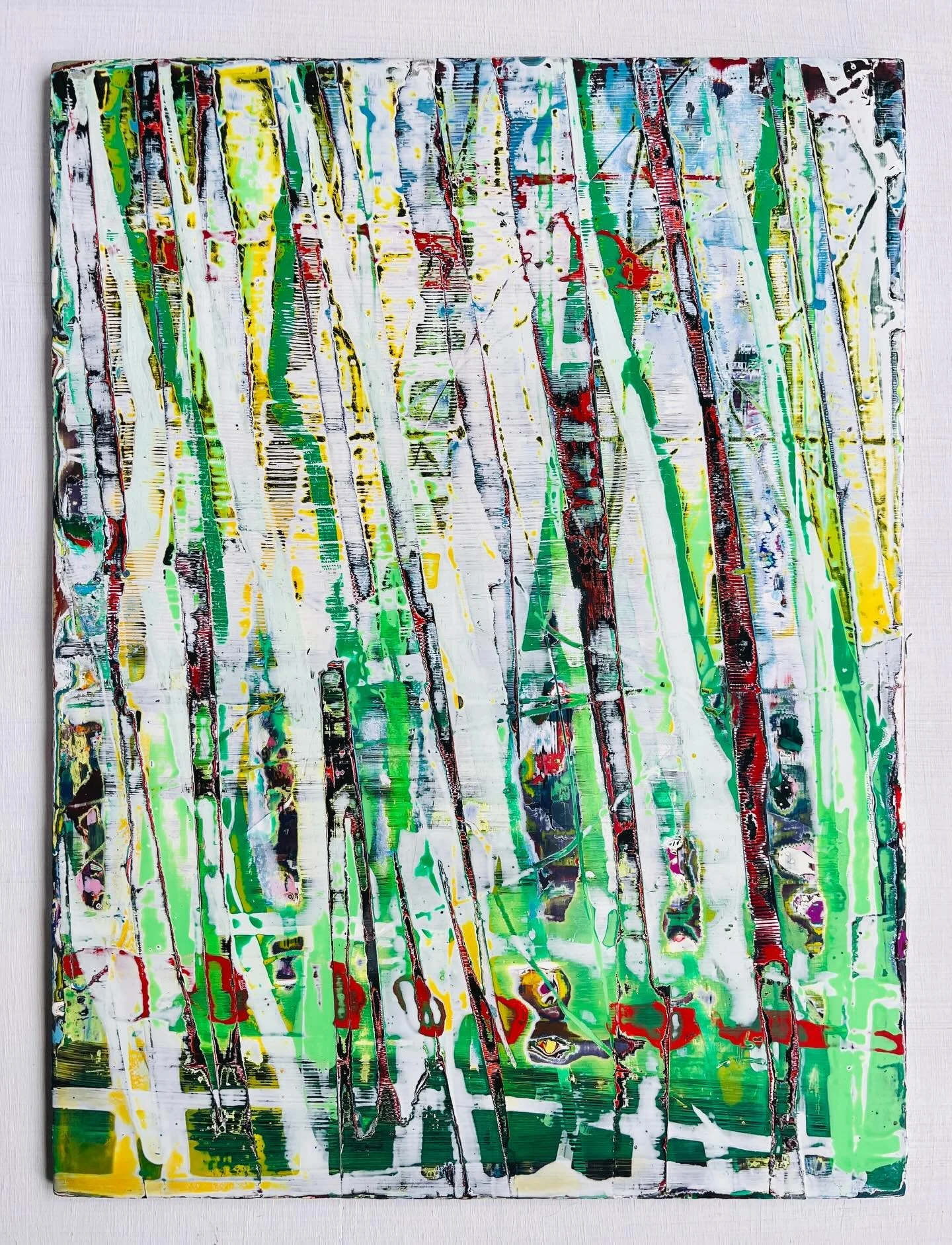 Title TBC
Oil and acrylic on plywood panel 
40 cm x 30 cm

Extremely green work in progress. Apt 😍👌

#greenpainting #recycledart #abstractpainting