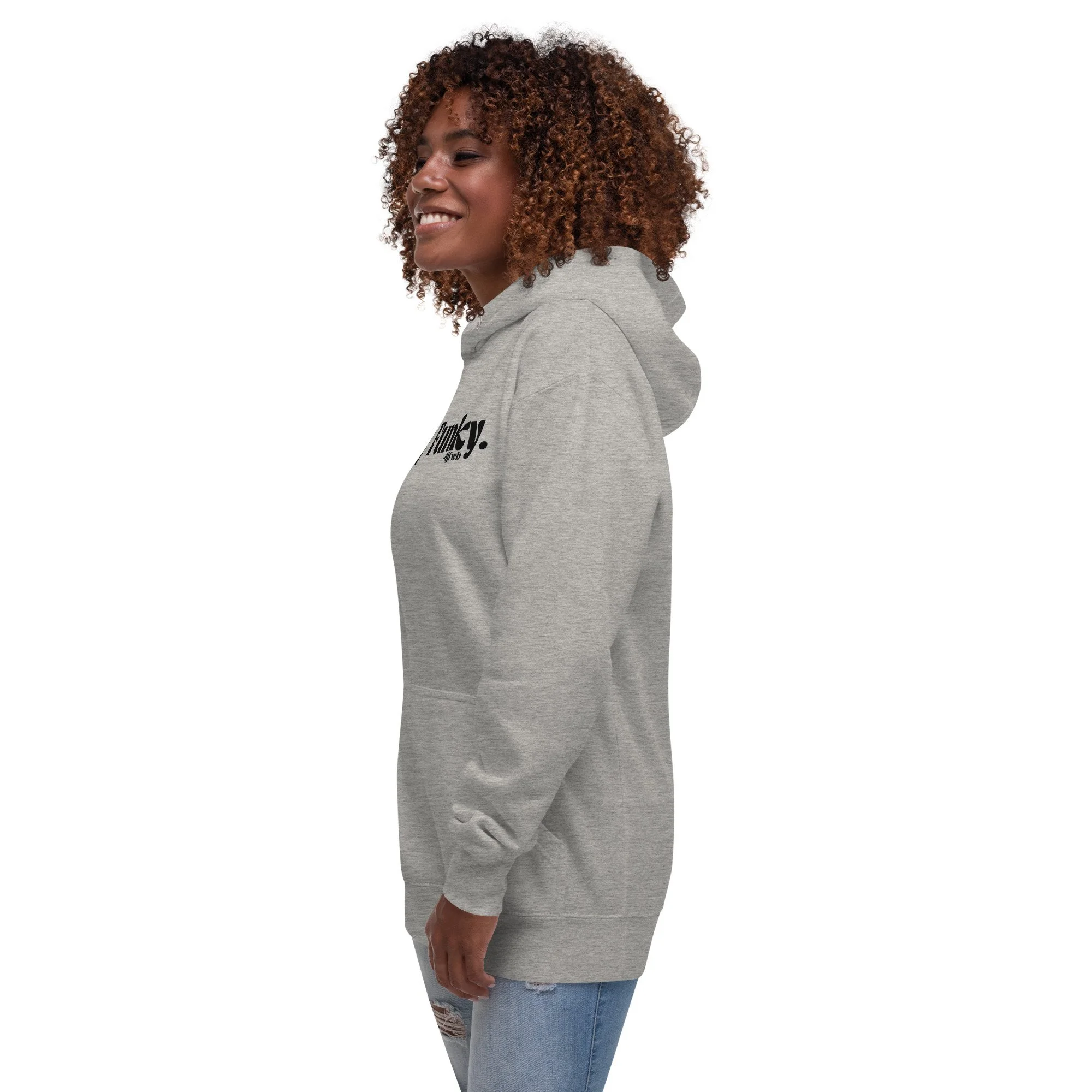 Secret Stash 2027 Hoodie, Carbon Grey: side view on model