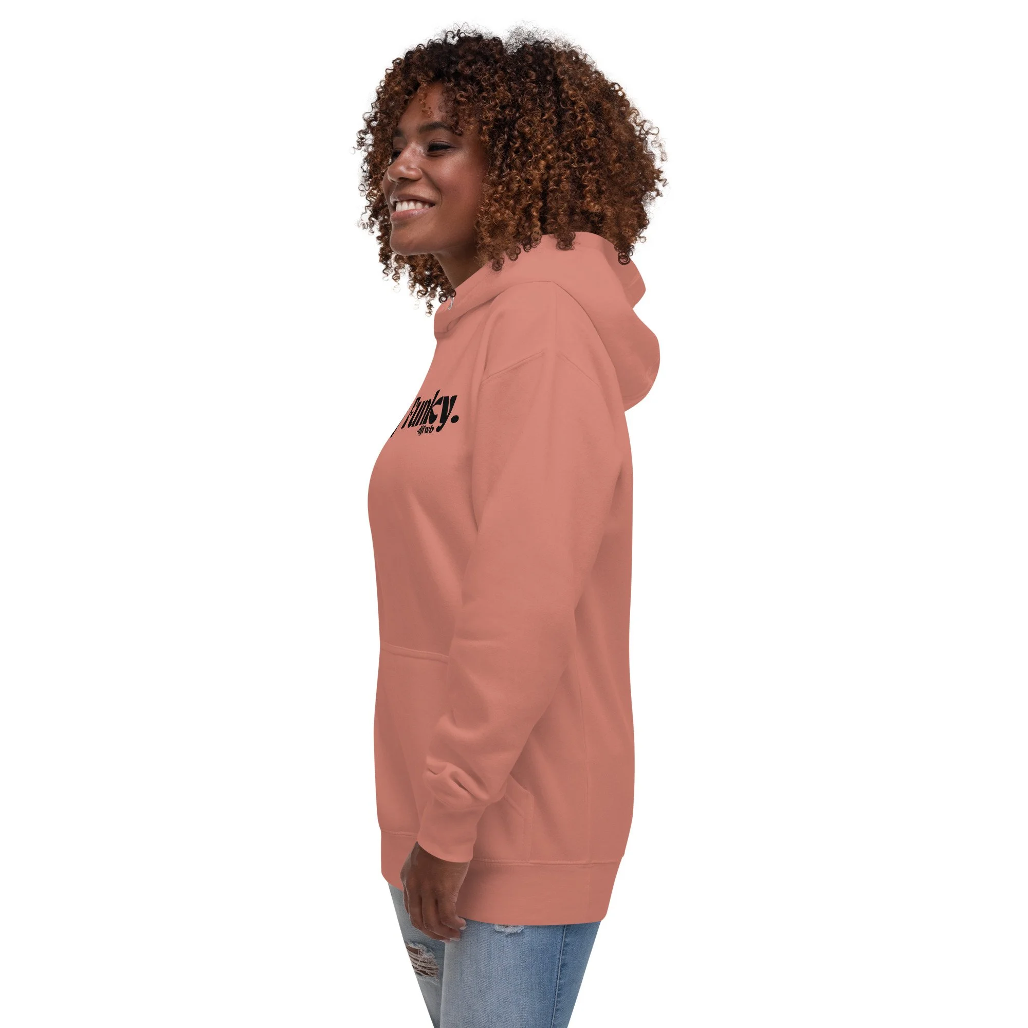 Secret Stash 2027 Hoodie, Dusty Rose: side view on model