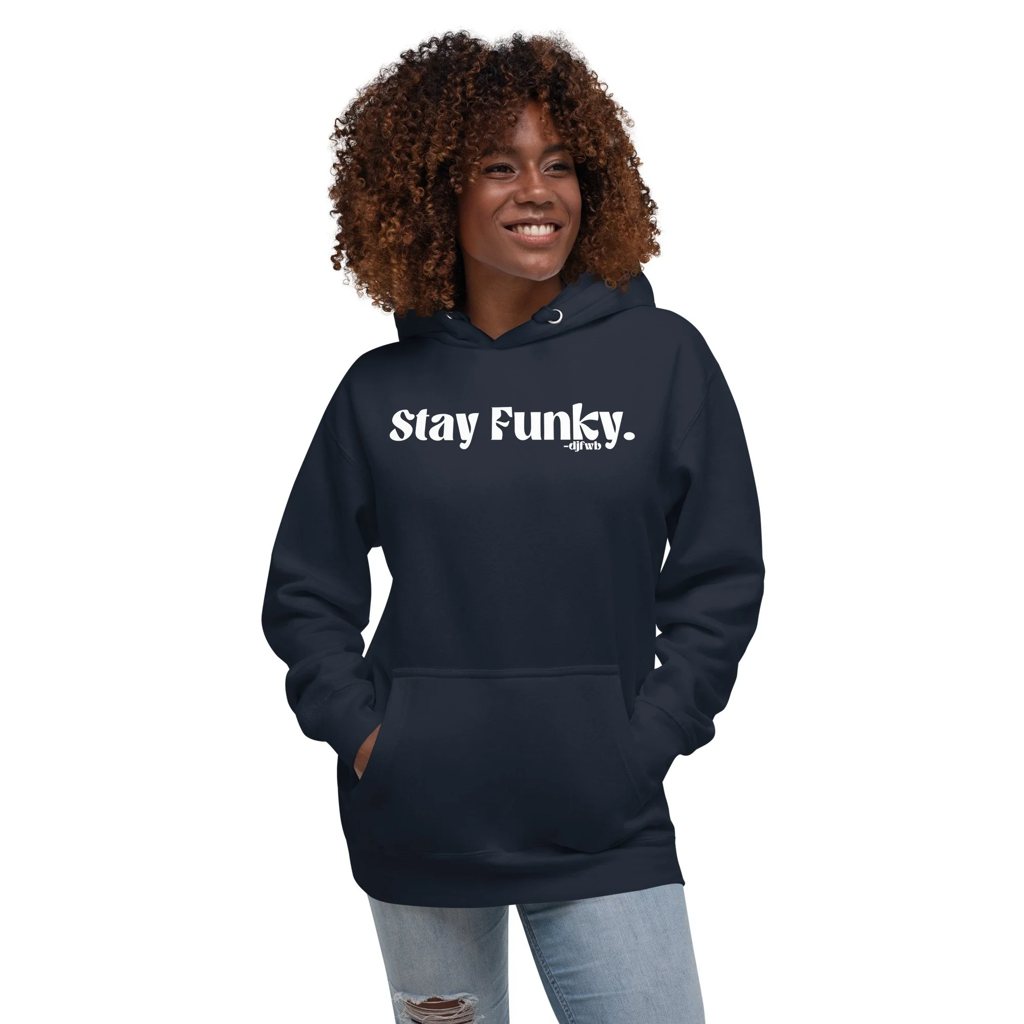 Secret Stash 2027 Hoodie | Midnight, Navy: woman wearing it, front view