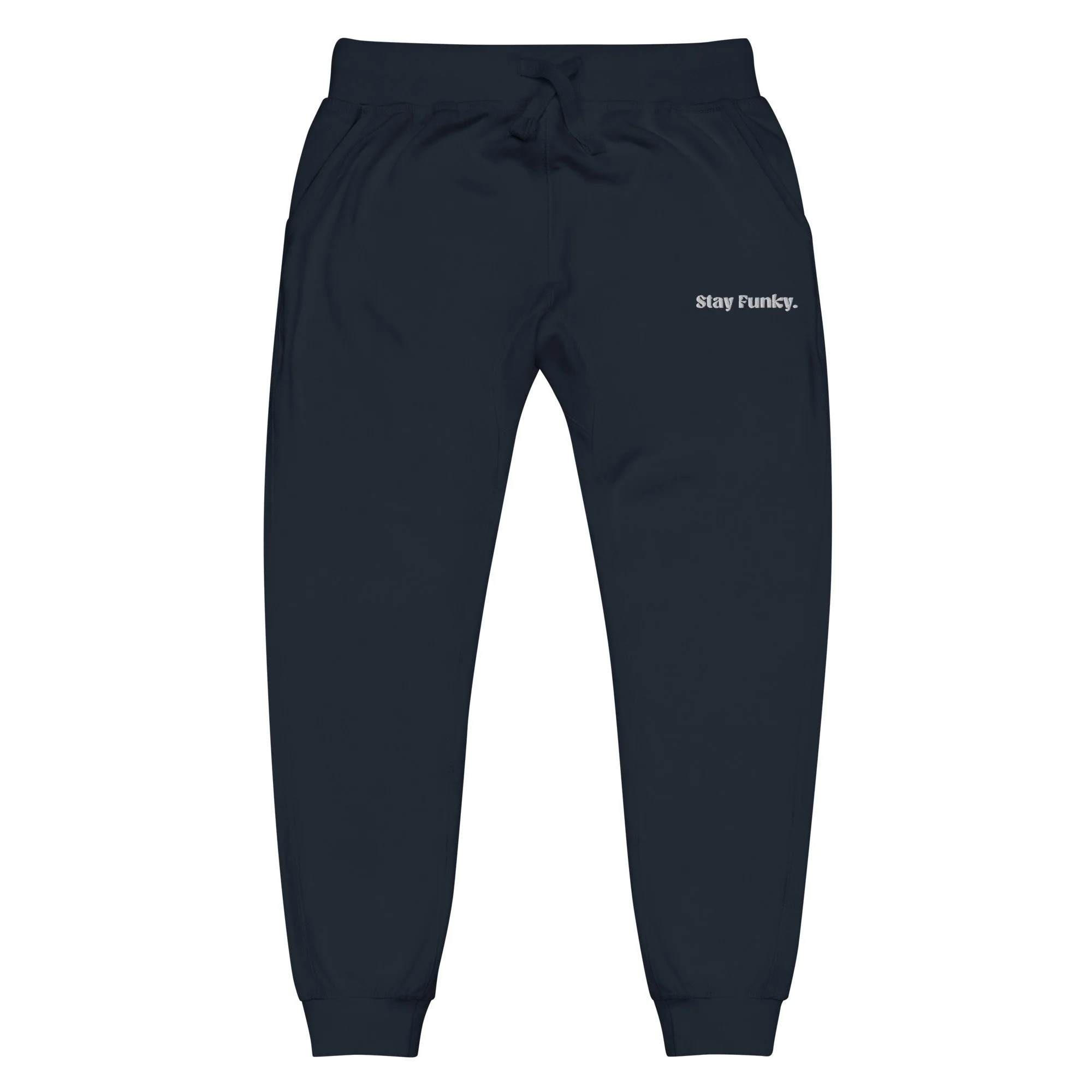 Secret Stash 2027 Sweatpants | Midnight, Navy: flat front view showing the embroidered hip logo