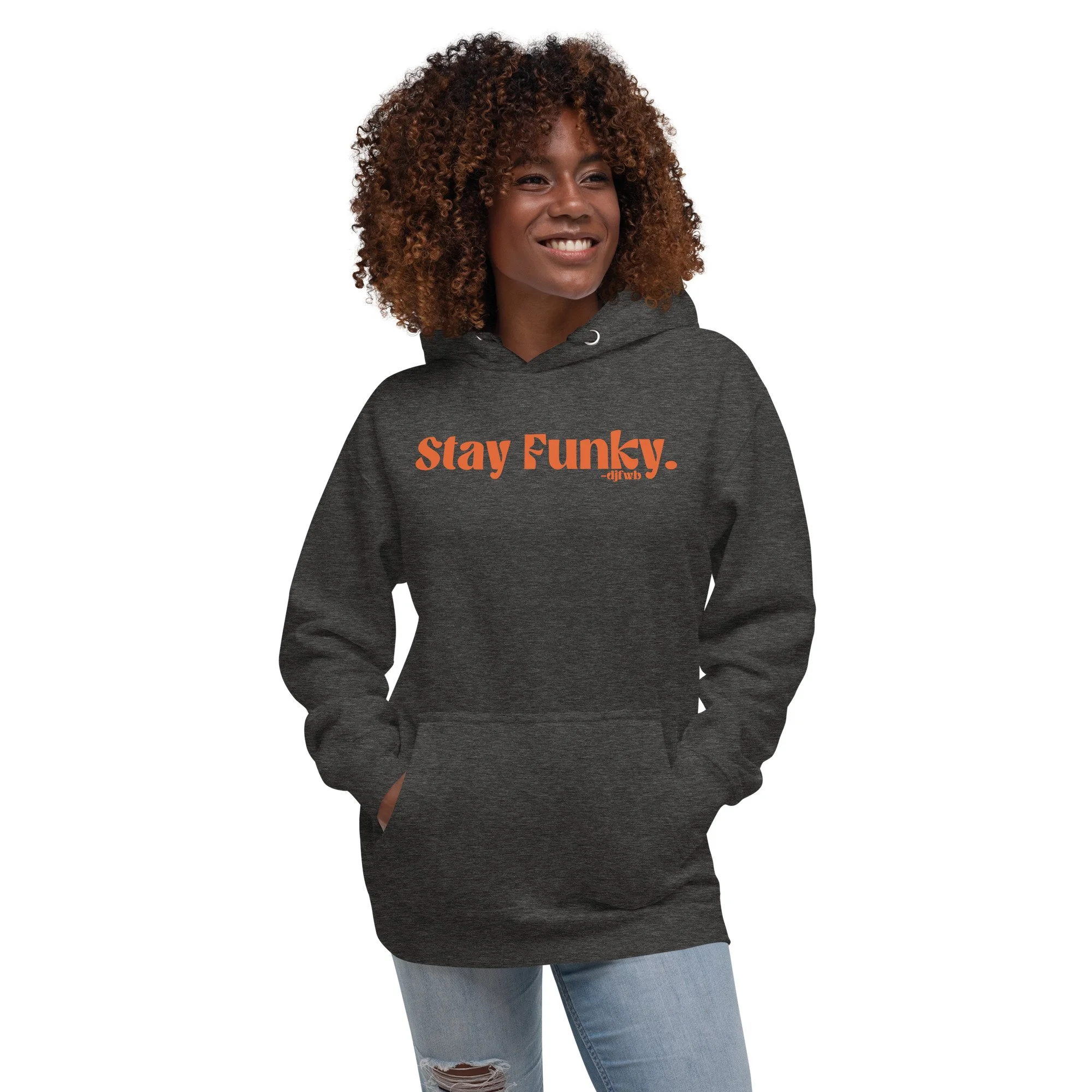 Secret Stash 2027 Hoodie | After Hours, Charcoal: woman wearing it, front view