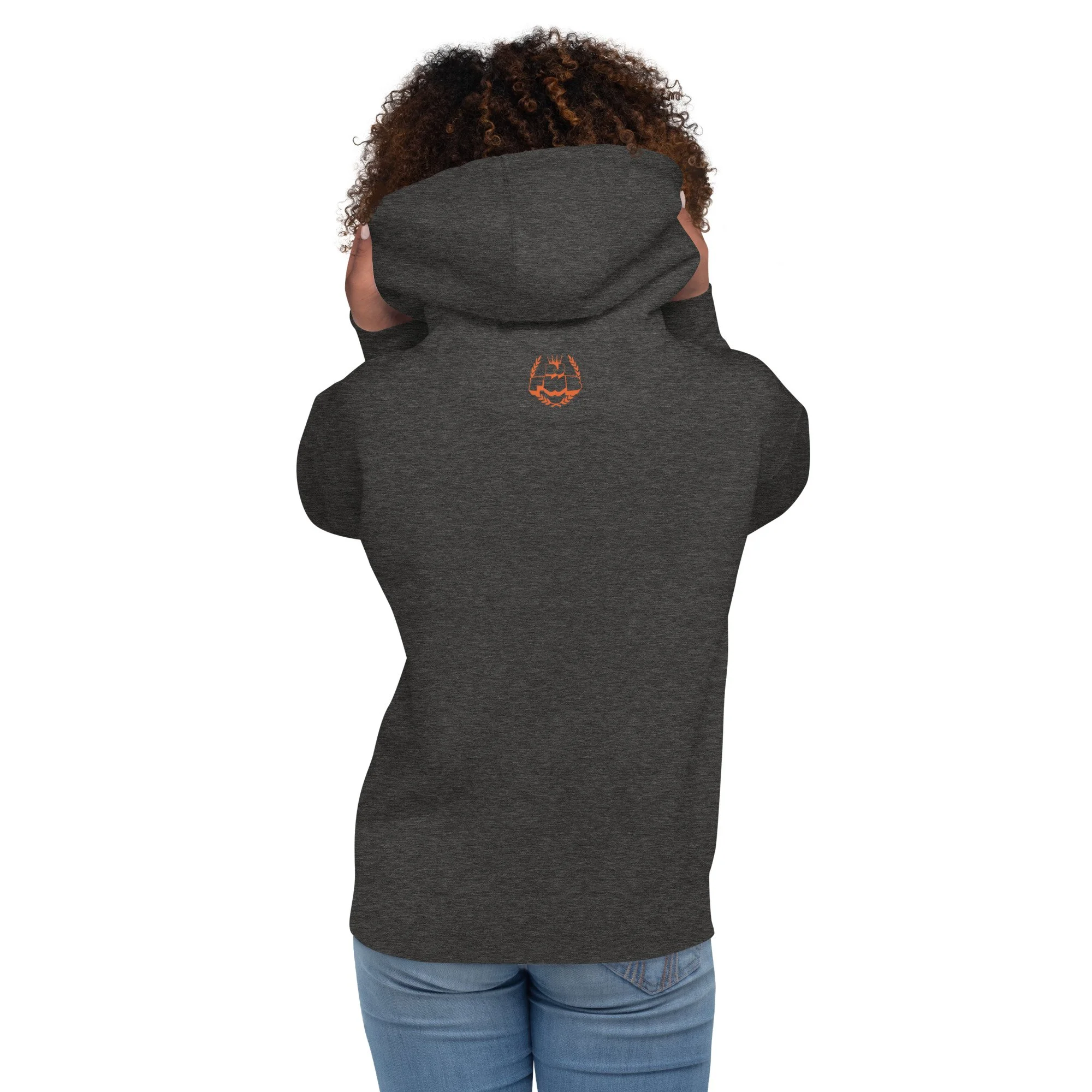 Secret Stash 2027 Hoodie | After Hours, Charcoal: back view showing the DJ FWB crest label