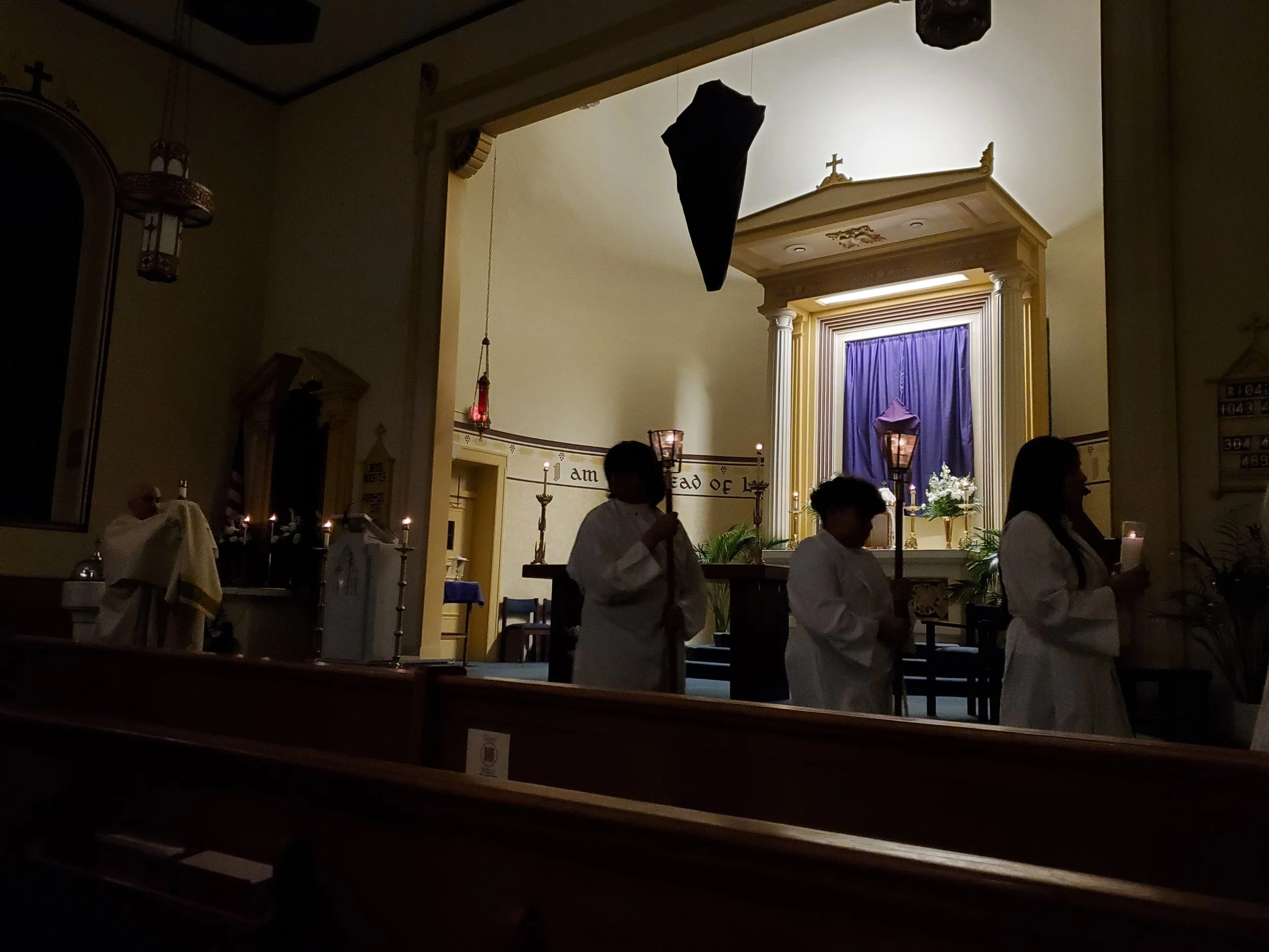 Near the end of this liturgy, the Eucharist is removed from the main tabernacle and placed in the Altar of Repose. This symbolizes Jesus leaving the Last Supper and going to the Garden of Gethsemane, where he experiences agony, but accepts what is to