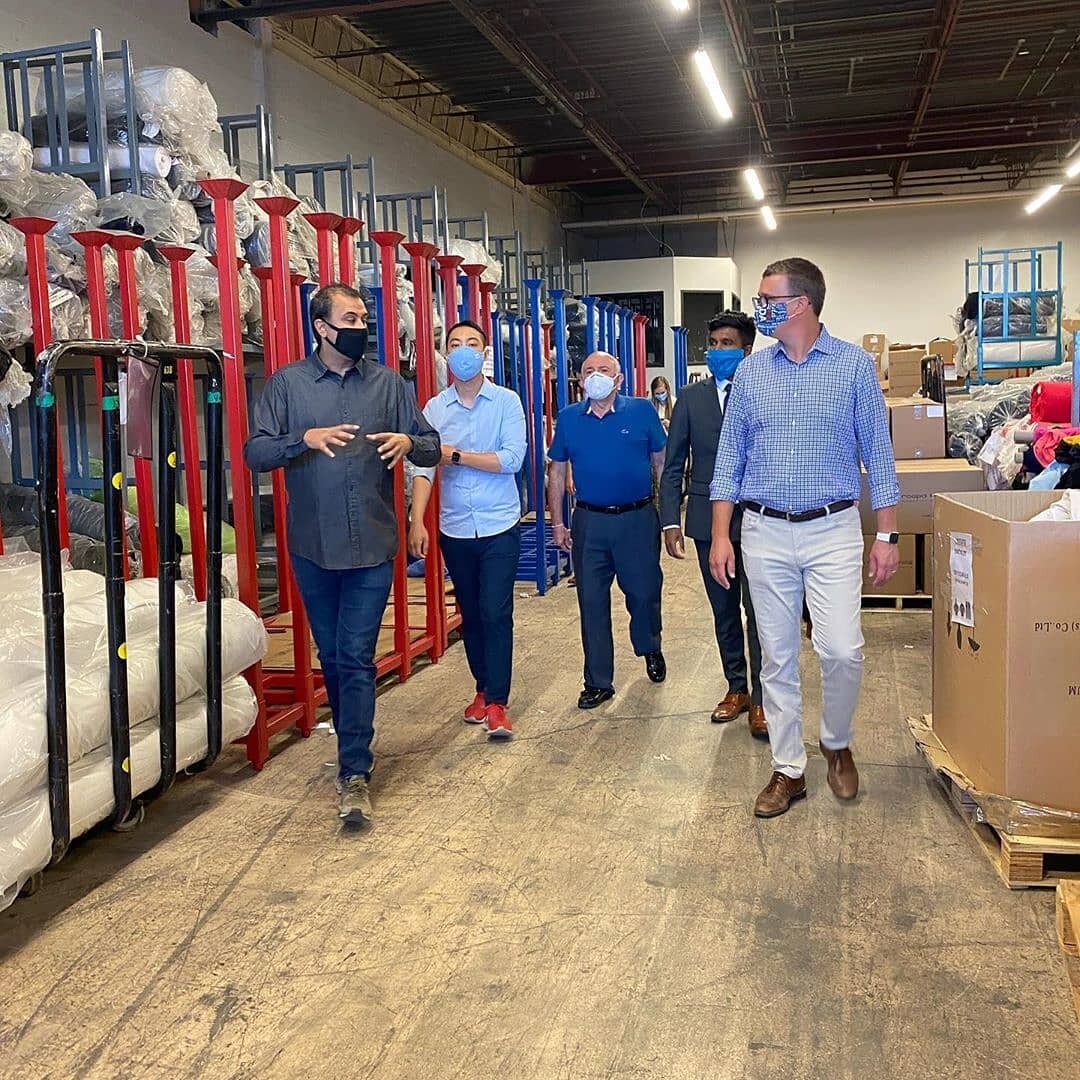 Today, we welcomed Minister @montemcnaughton, Scarborough MPPs  @vijaythanigasalam @arisbabikianmpp &amp; representatives of @christinamitas to our production facility for a tour and to show them the process of making @takecaresupply masks. Thank you