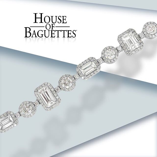 Breathtaking! You'll be surrounded with a cascade of 8.05ctw emerald cut white diamonds, 1ct ea. Adding to the beautiful flow of our design are 5.25ctw white diamonds, set in 18k white gold. #houseofbaguettes #diamondjewelry #highjewelry