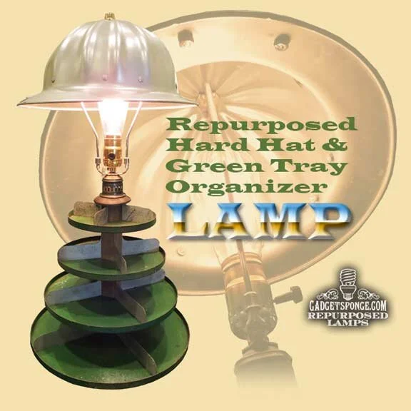 Old Hard Hat &amp; Spinning Organizer Repurposed Lamp