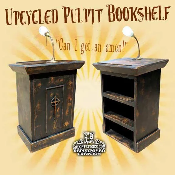 Upcycled Black Pulpit Bookshelf with Light
