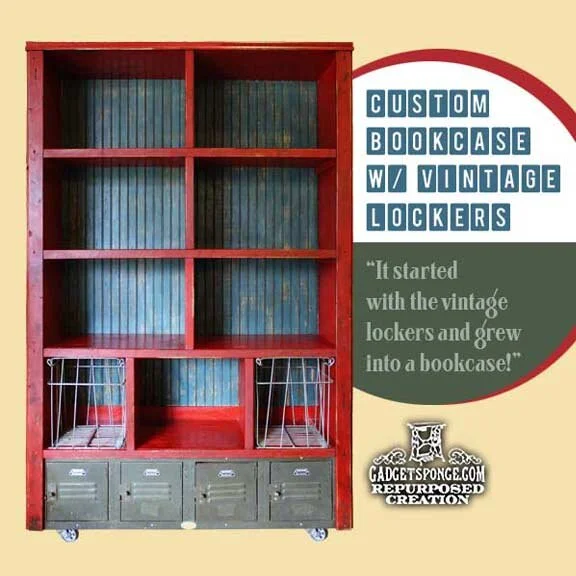 Custom Bookcase with Vintage Lockers and Baskets