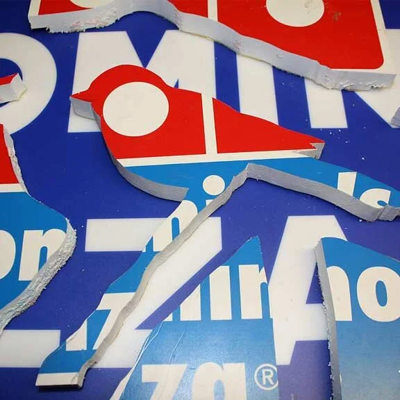 Domino's SecondHandLogos.com GadgetSponge Repurposed Lighted Sign Collective Birdhouse Progress #2