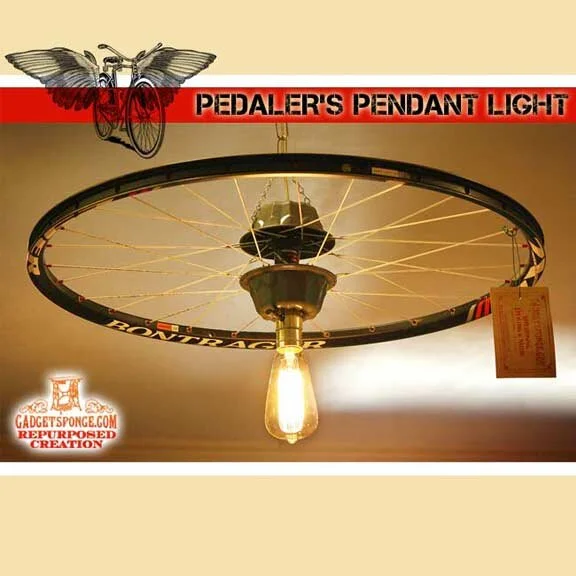 Repurposed Upcycled Bicycle Rim Pendant Hanging Light