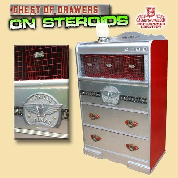 Chrome &amp; Red Industrial Chest of Drawers