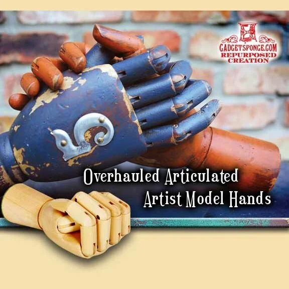 Painted &amp; Aged Wooden Articulated Modeling Hands