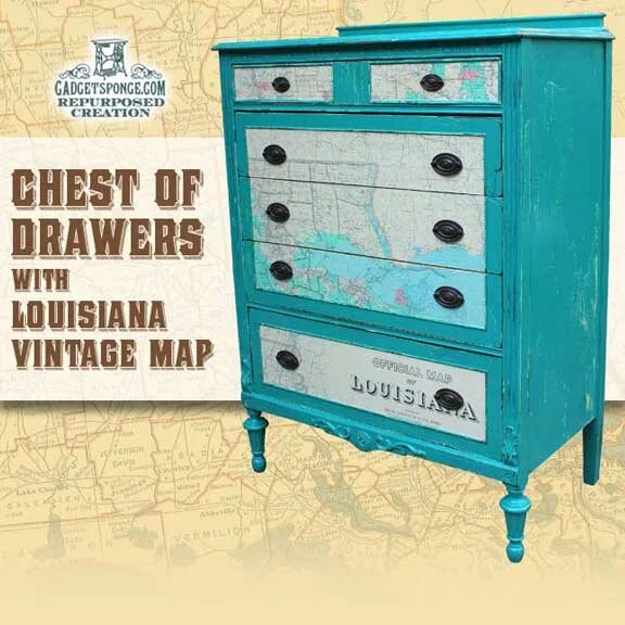 Upcycled Chest of Drawers with 1965 Louisiana Map