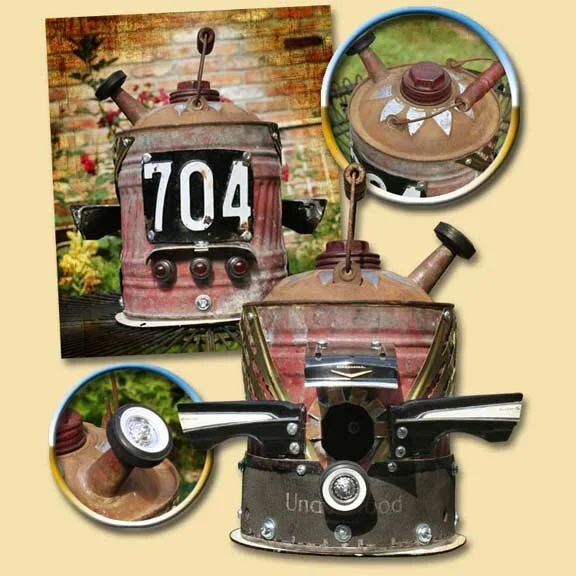 Hot Rod Chevy Birdhouse with Metal Toy Pieces