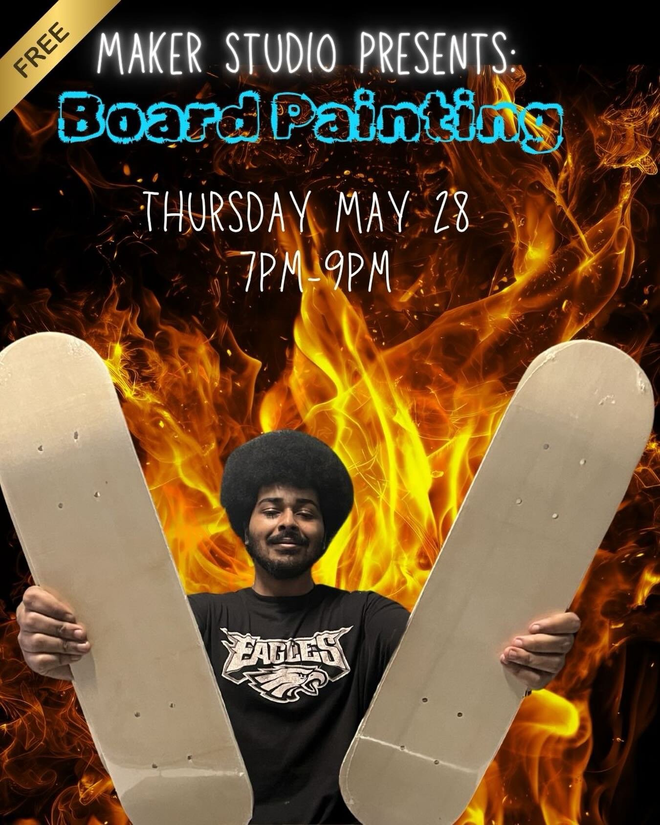 Ever wanted to draw on the back of a board? 
Look no more ! 
Come clear your mind and paint some boards with us for our Makers Studio ! 

Thursday May 28th
7pm-9pm 
FREE!!!
Ages 18 and up ⬆️