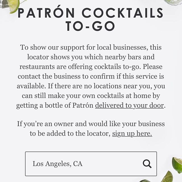 We are all celebrating Cinco de Mayo a little differently this year, but @patron has you covered in the best way. The brand has launched a Patr&oacute;n cocktails to-go locator, showcased tons of great recipes on their site, participated in at-home k
