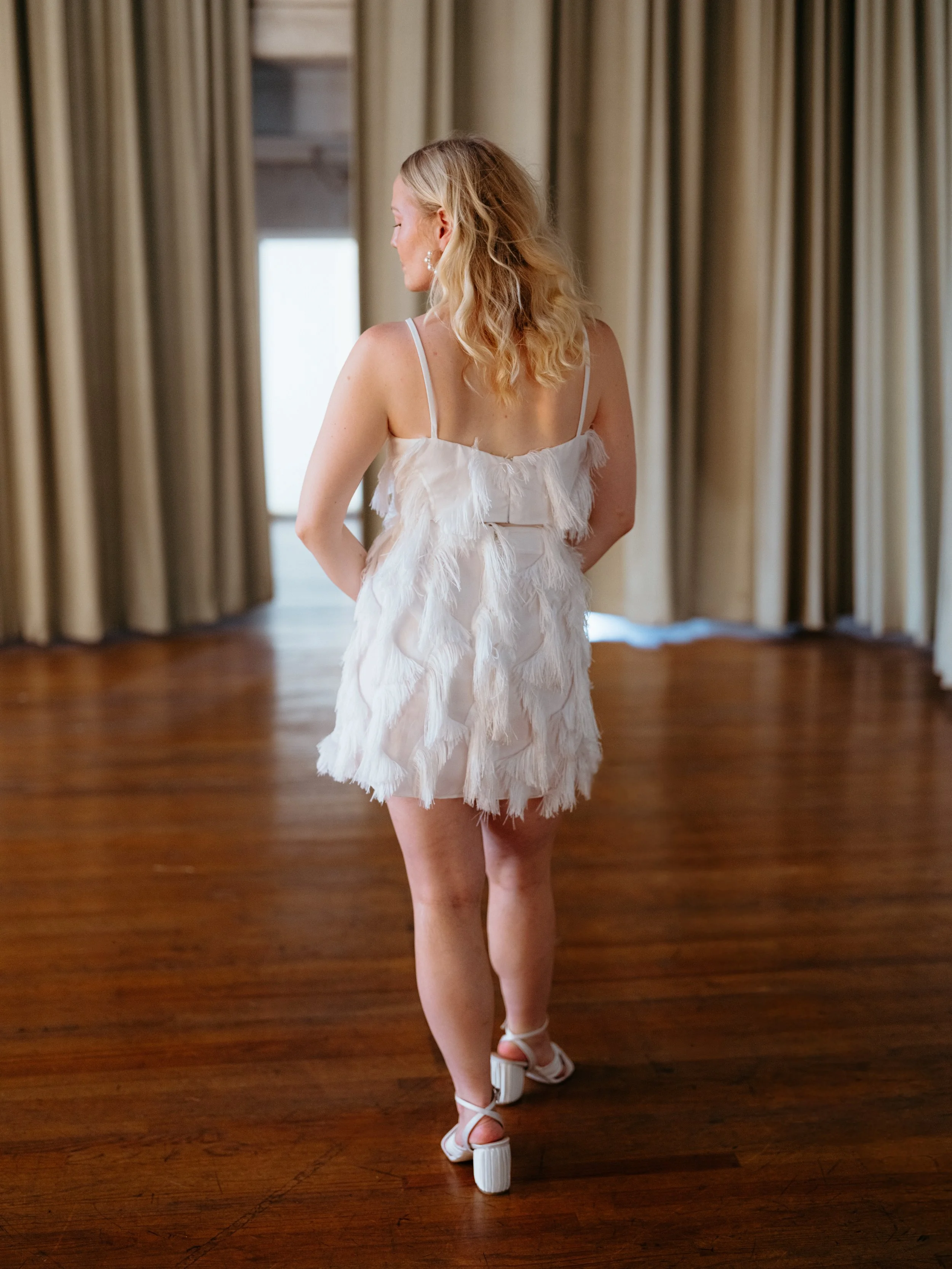 fringe bridal mini dress Vissaria VK 21 Fringe Beaded Bridal Mini Dress