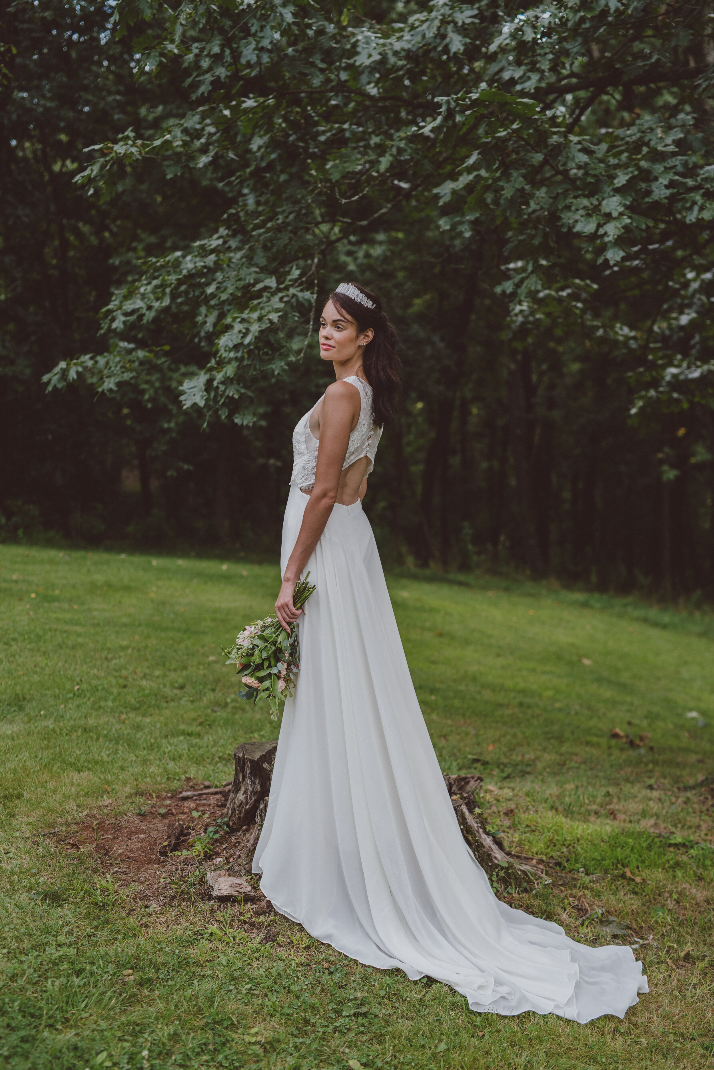 A Line Lace Top Crepe Wedding Gown - Rita Gown | Loulette Bride ...