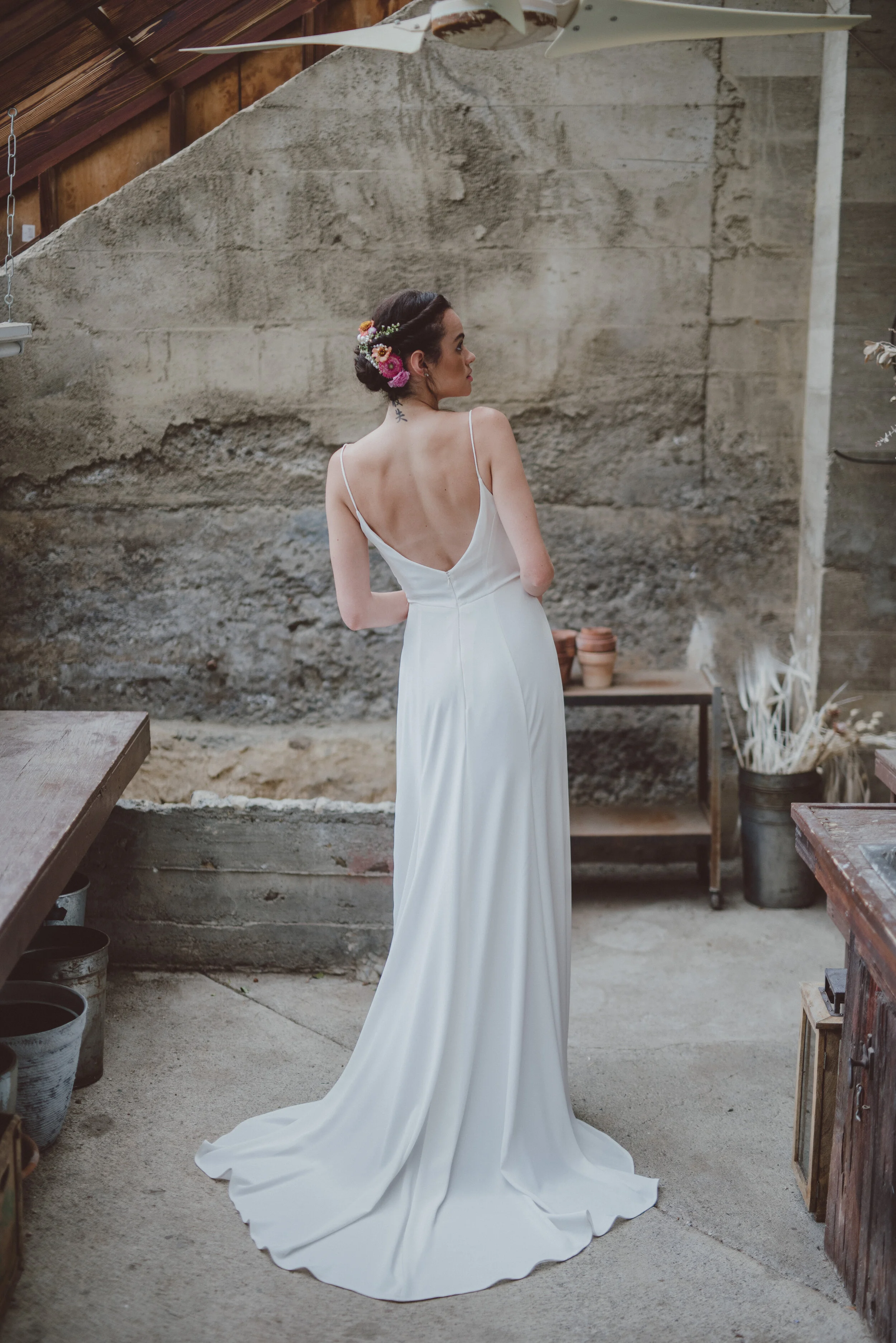 Crepe and Fringe Wrap Dress Wedding Gown - Sabrina Gown | Loulette Bride Loulette Bride Crepe and Fringe Wrap Dress Wedding Gown - Sabrina Gown | Loulette Bride Loulette Bride