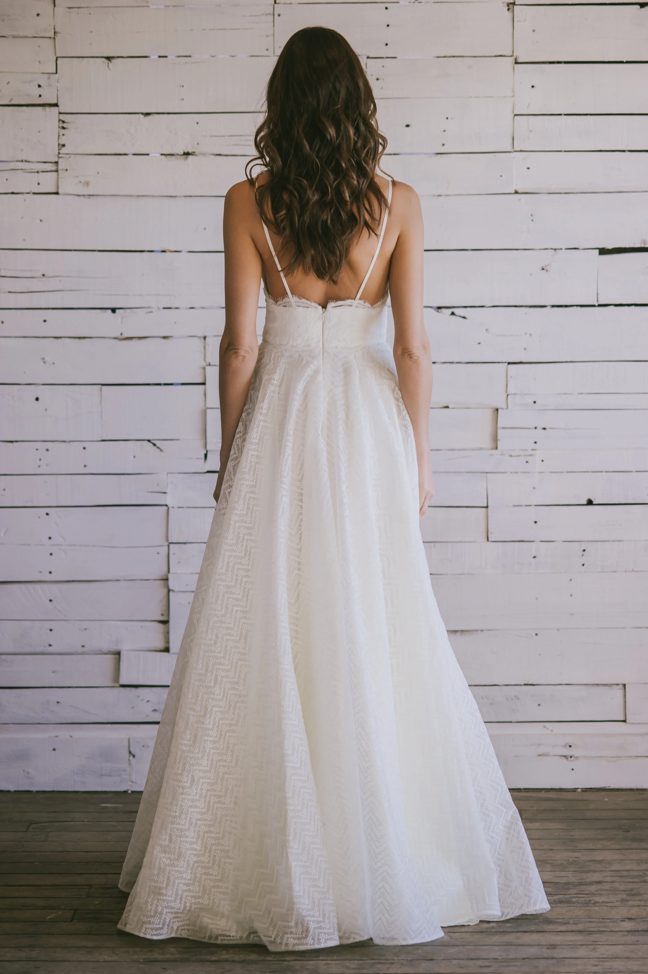 Loulette Bride Casablanca Gown in embroidered organza with lace and pockets . Wedding dress and bridal made in Brooklyn, New York