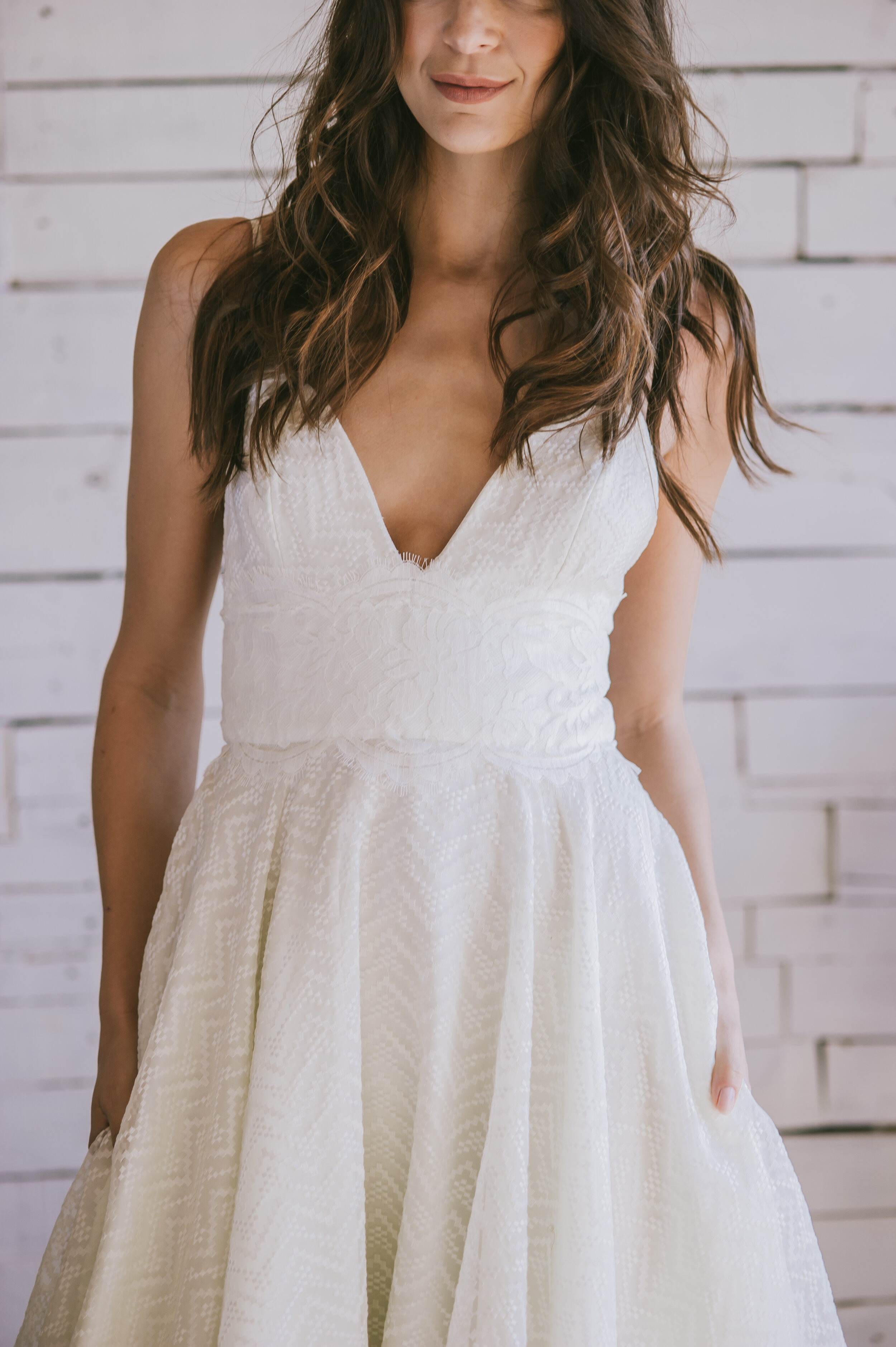 Loulette Bride Casablanca Gown in embroidered organza with lace and pockets . Wedding dress and bridal made in Brooklyn, New York