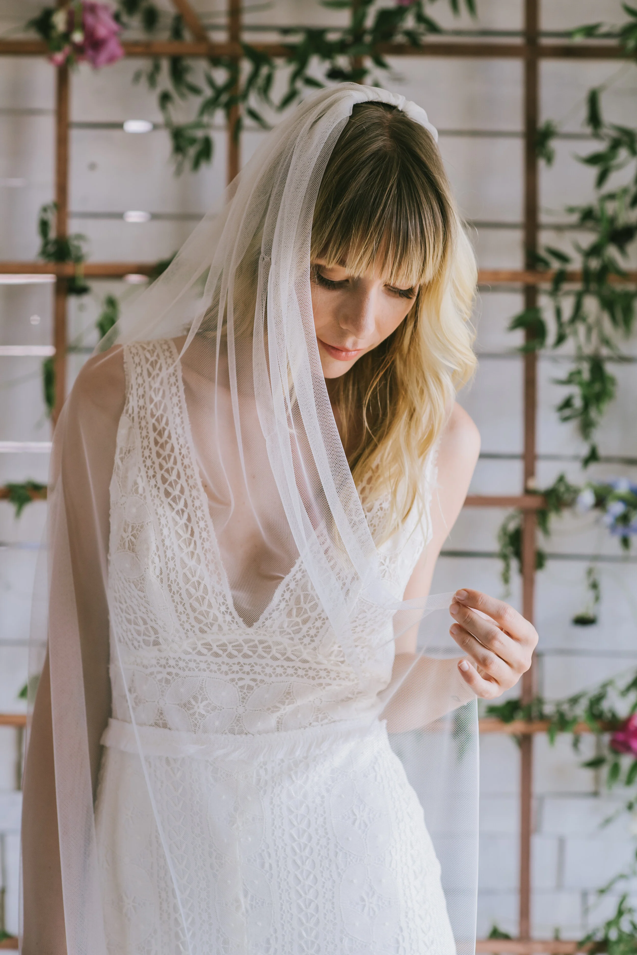 Loulette Bride Charlie cathedral Veil in solid tulle. Wedding dress and bridal made in Brooklyn, New York