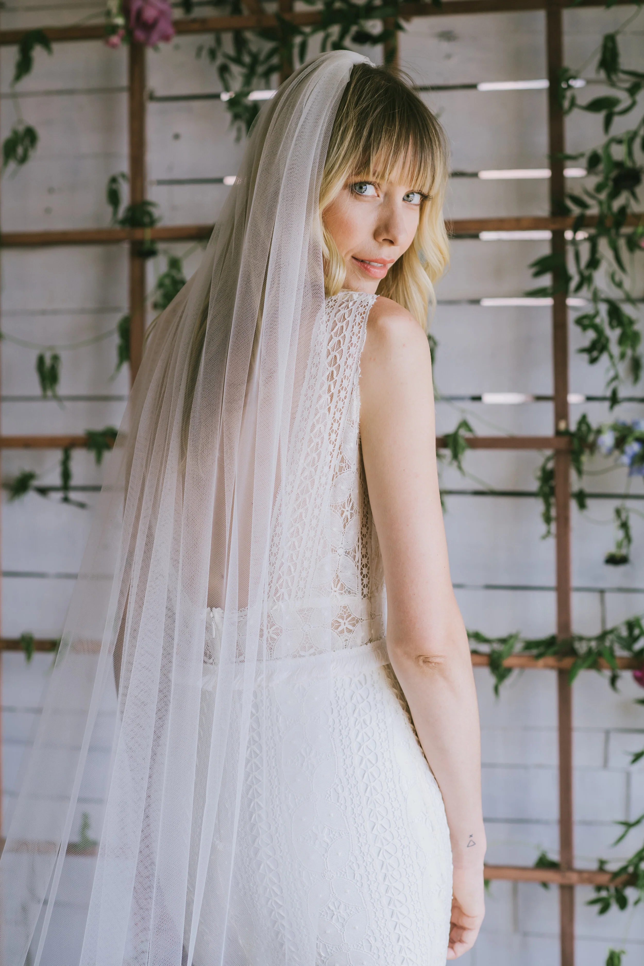 Loulette Bride Charlie cathedral Veil in solid tulle. Wedding dress and bridal made in Brooklyn, New York