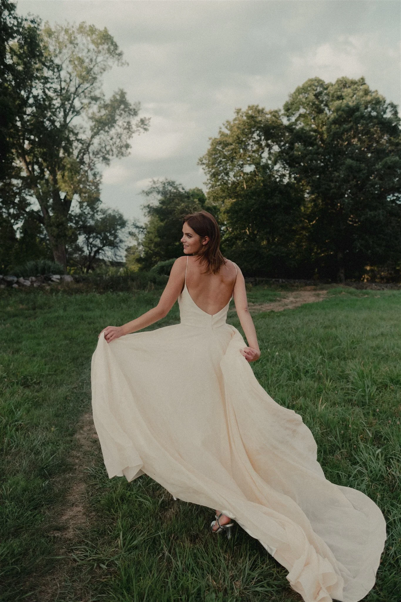 Peach Pink Boho Spaghetti Strap Bridal Gown - Stevie Gown in Peach   Loulette Bride