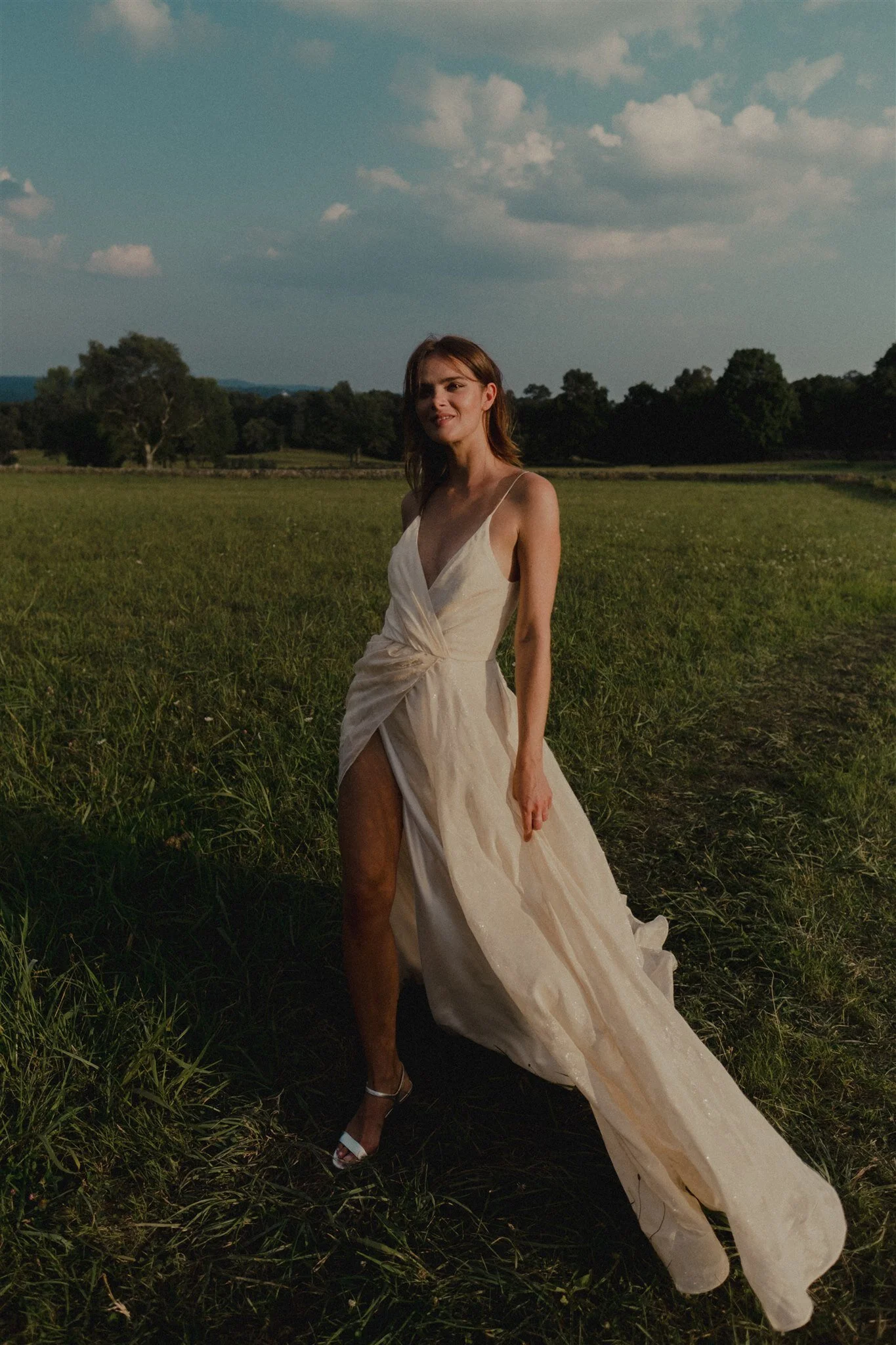 Peach Pink Boho Spaghetti Strap Bridal Gown - Stevie Gown in Peach   Loulette Bride