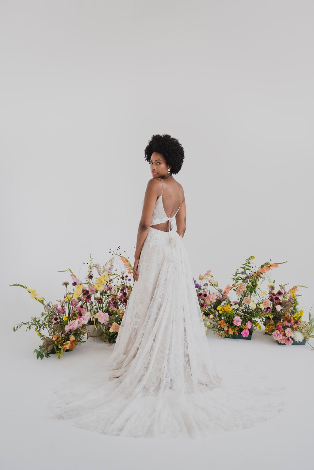 Floral Lace Sustainable Wedding Dress with Open Back - Campbell Gown ...