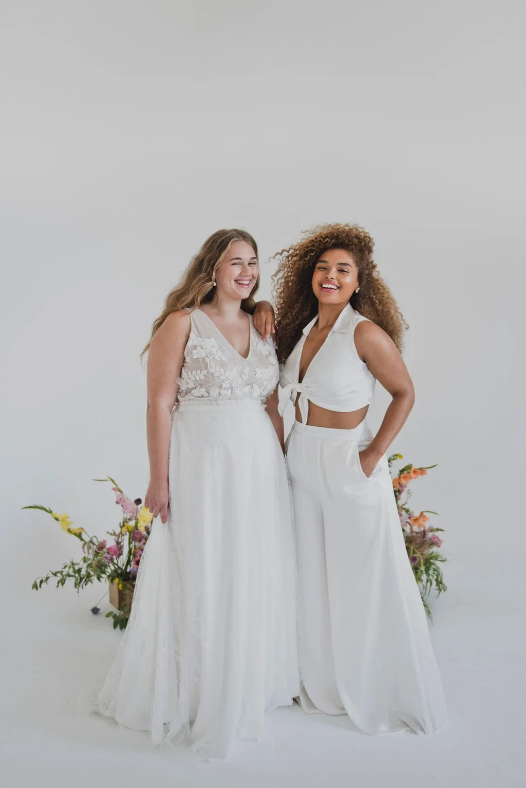 Silk Sustainable Wedding Pants and Tie Front Collared Shirt  Olivia Pant and Jane Top  Loulette Bride